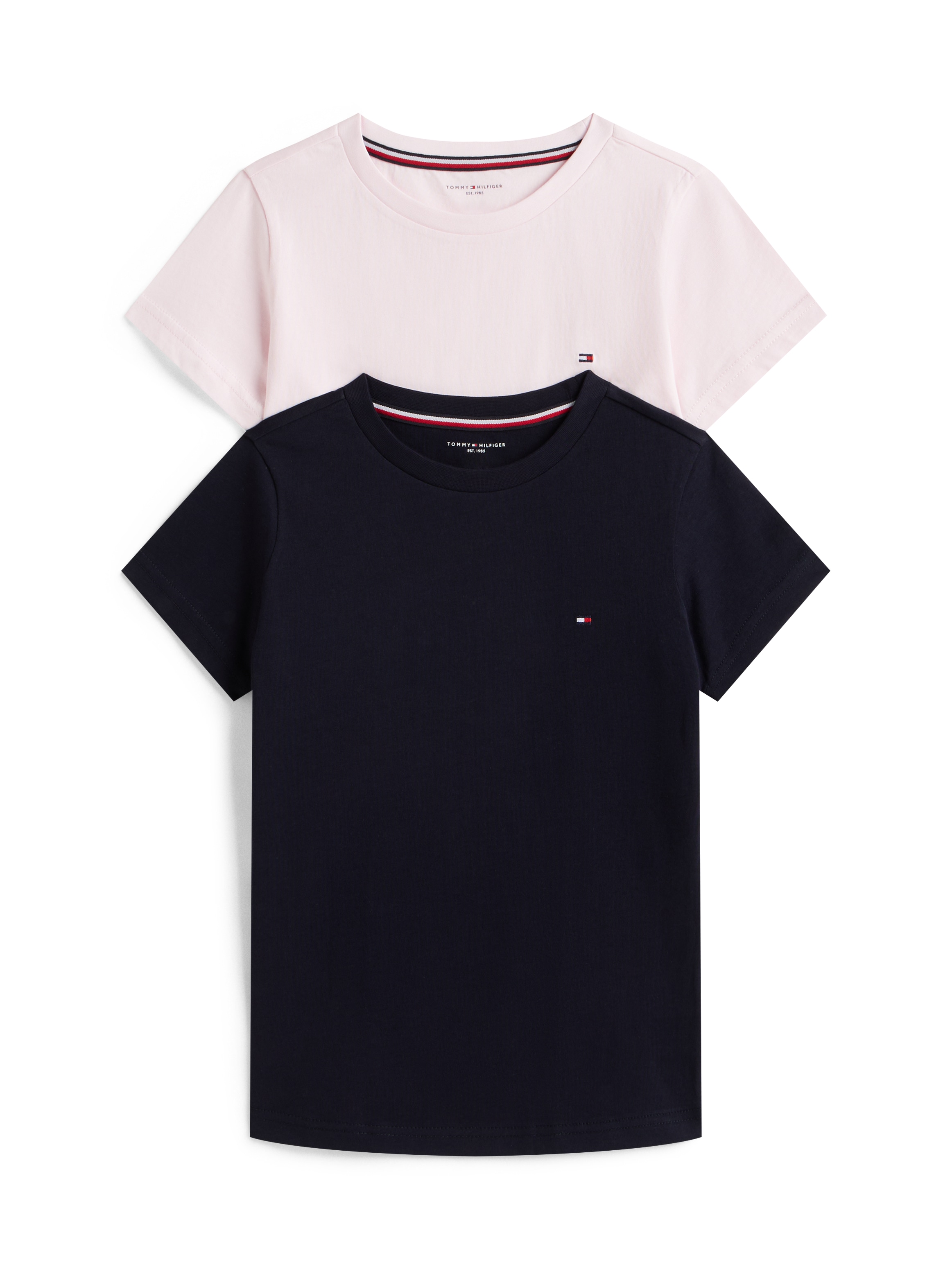 Mädchen T-Shirt "2P CN TEE mit Stickerei und Rundhals im 2er-Pack", TOMMY HILFIGER UNDERWEAR, Gr. 128desert sky, light pink, Jersey, Obermaterial: