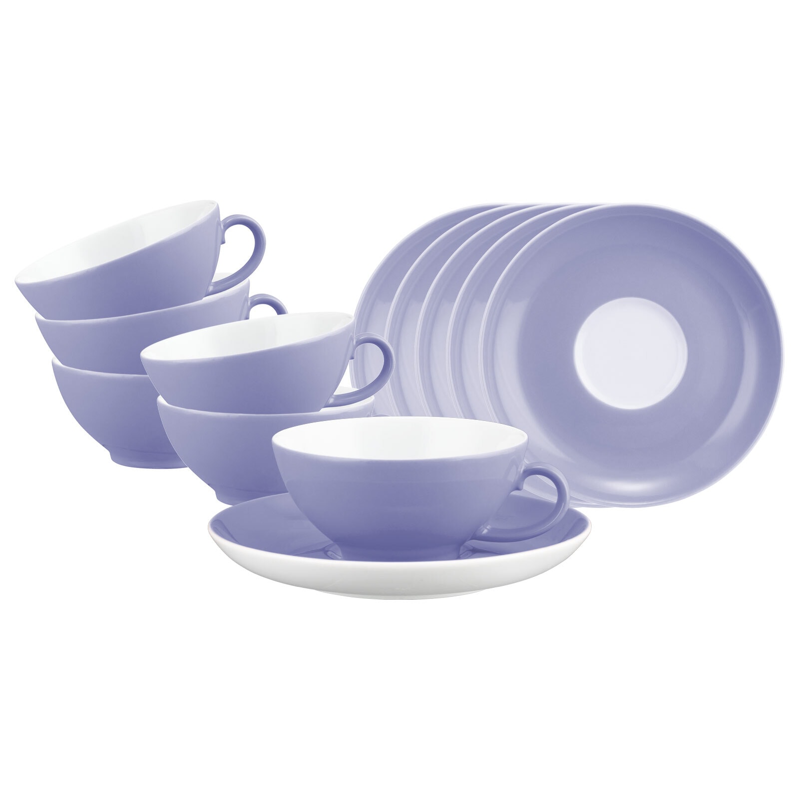 Tasse SELTMANN WEIDEN "Teetassen mit Untertassen Liberty Pure Colors 140 ml 6er Set", lila (grape lila), B:13cm H:6,3cm Ø:13cm, Porzellan, Trinkgefäße, Tasse, Spülmaschinenfest, Mikrowellensicher, Ofenfest