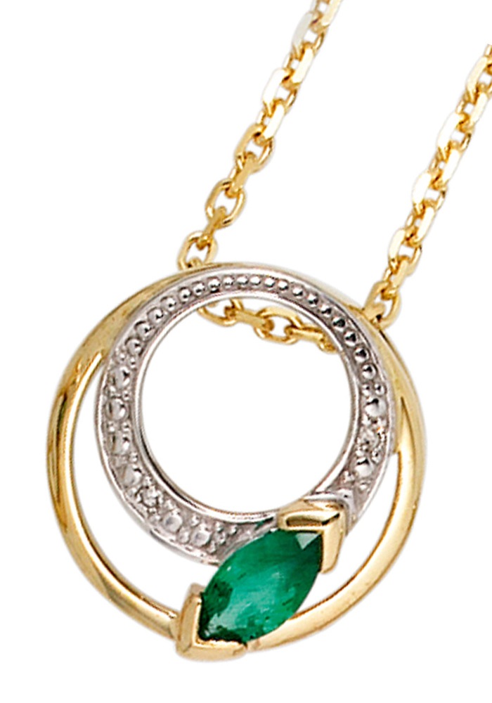 JOBO Kettenanhänger »Goldanhänger 13 mm«  585 Gold mit Smaragd und 2 Diamanten