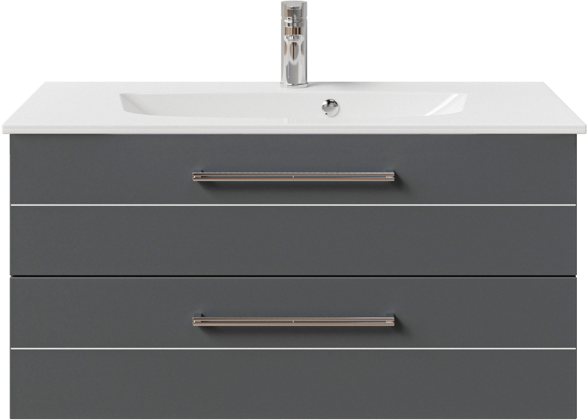Saphir Waschtisch »Serie 6025 Mineralmarmor-Waschtisch mit Unterschrank, 97 cm breit«, Waschplatz mit 2 Schubladen, hängend, verschiedene Ausführungen