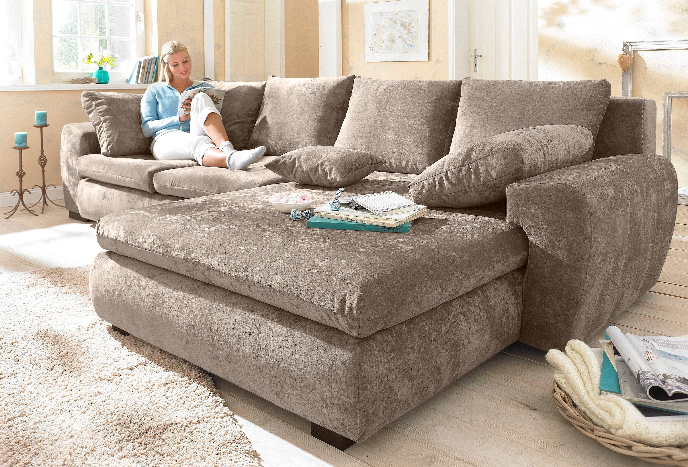 Home affaire Ecksofa "Cara Mia L-Form, B: 325 cm" mit 4 Zierkissen, optiona günstig online kaufen