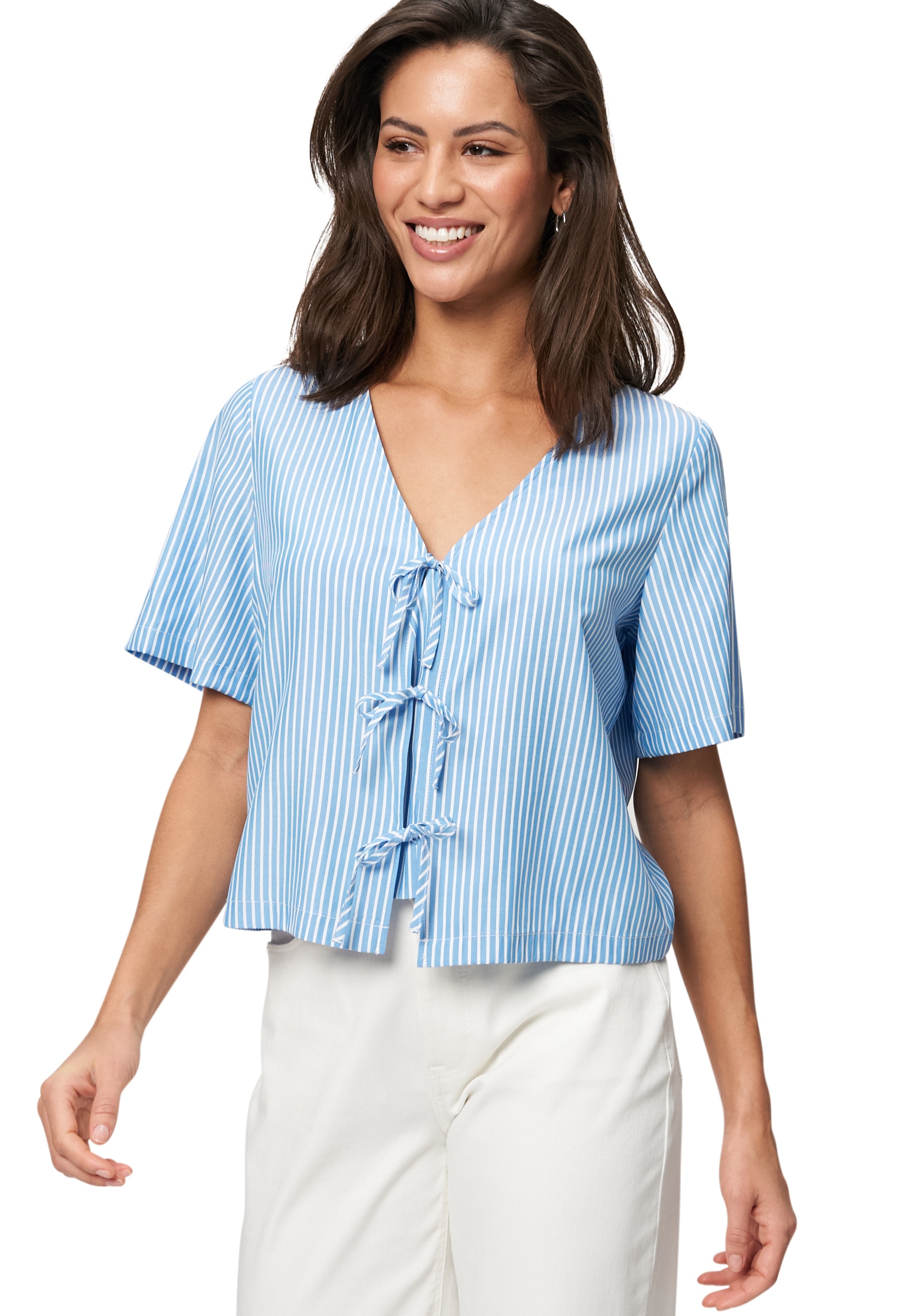 Zero Kurzarmbluse "zero Damen Kurzarmbluse Bindedetail vorn" günstig online kaufen