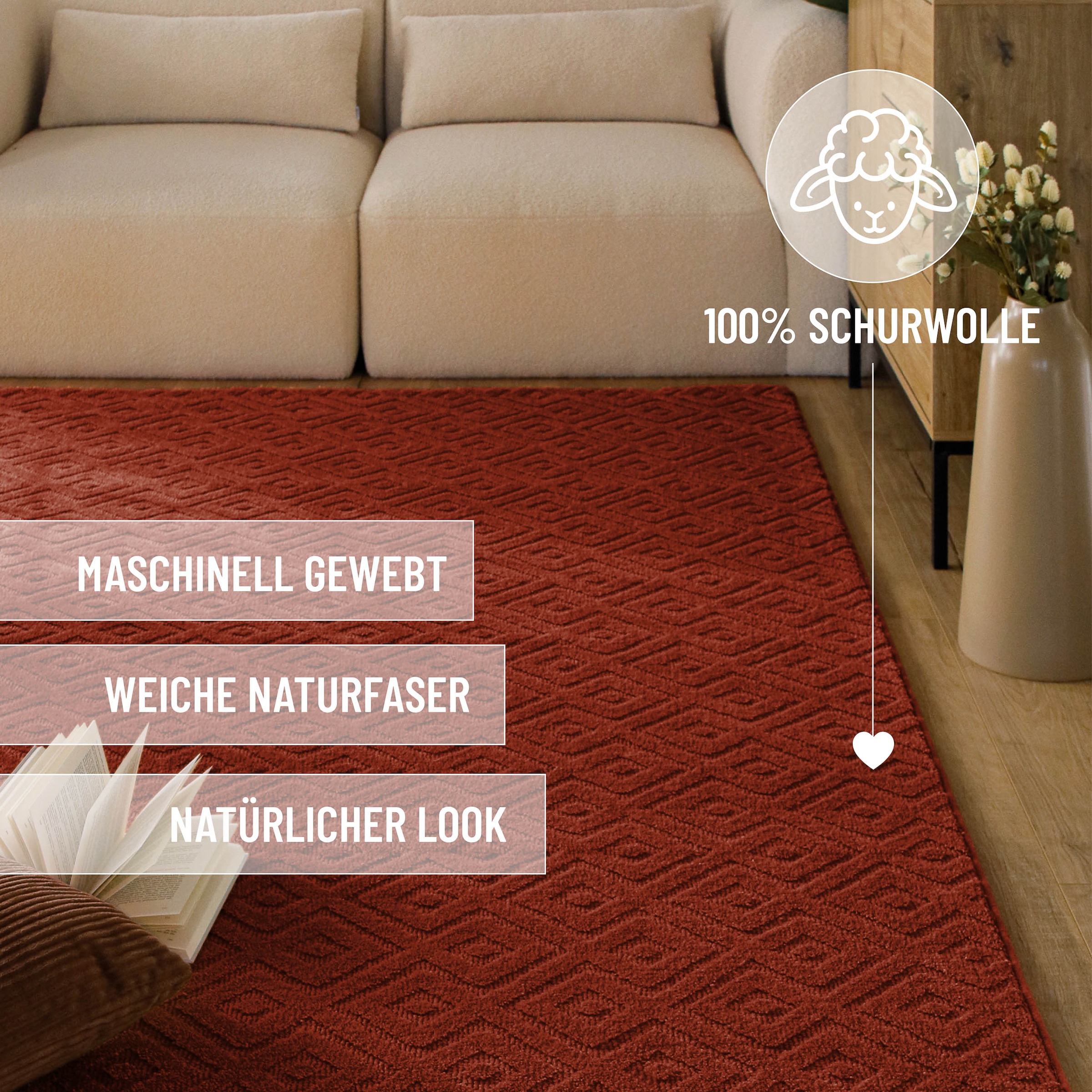 Wecon home Teppich »Castello TWO« rechteckig 7 mm Höhe Schurwolle, Kurzflor mit Hoch-Tief-Effekt, Wohnzimmer, Rautenmuster
