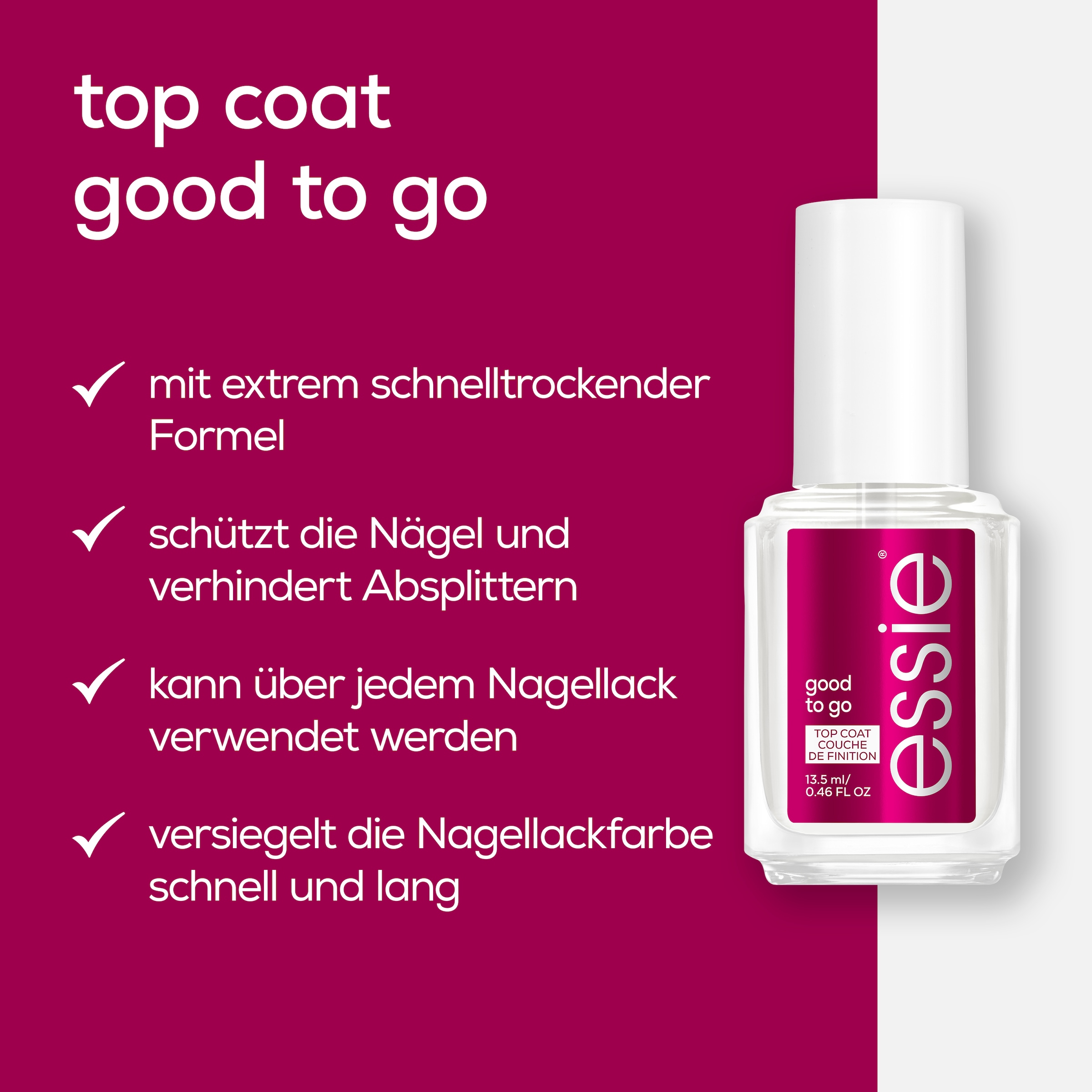 essie Überlack »GOOD TO GO« versiegelt die Farbe, ultra-schnell trocknend