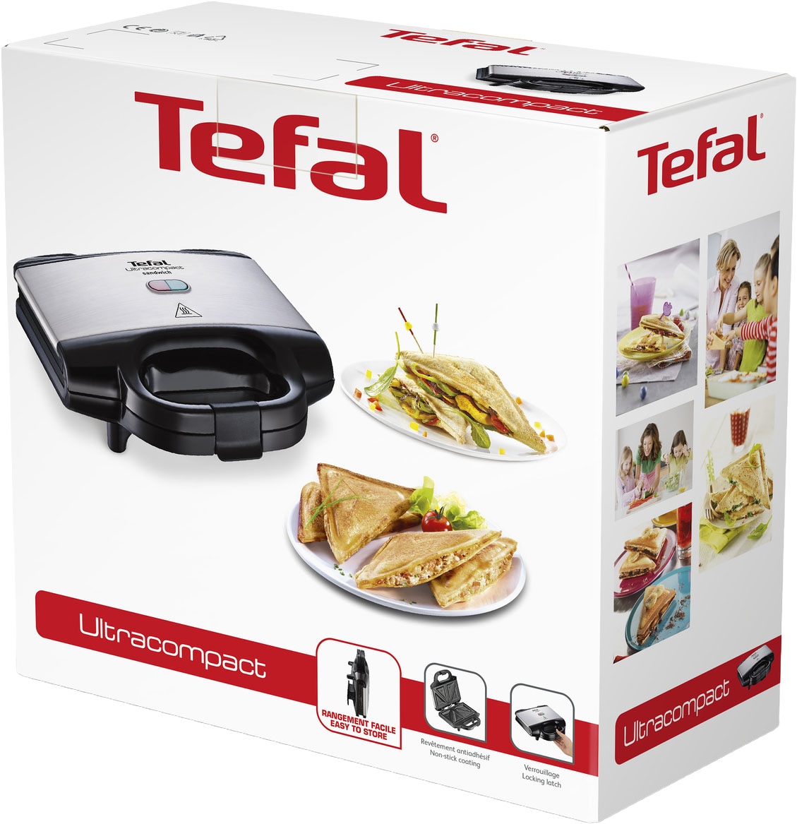 Tefal Sandwichmaker »Ultracompact, einfache Reinigung, Verriegelungstaste, isolierter Griff«, 700 W, kompakte Aufbewahrung, Maße: 26,5 x 26 x 12 cm, SM1552
