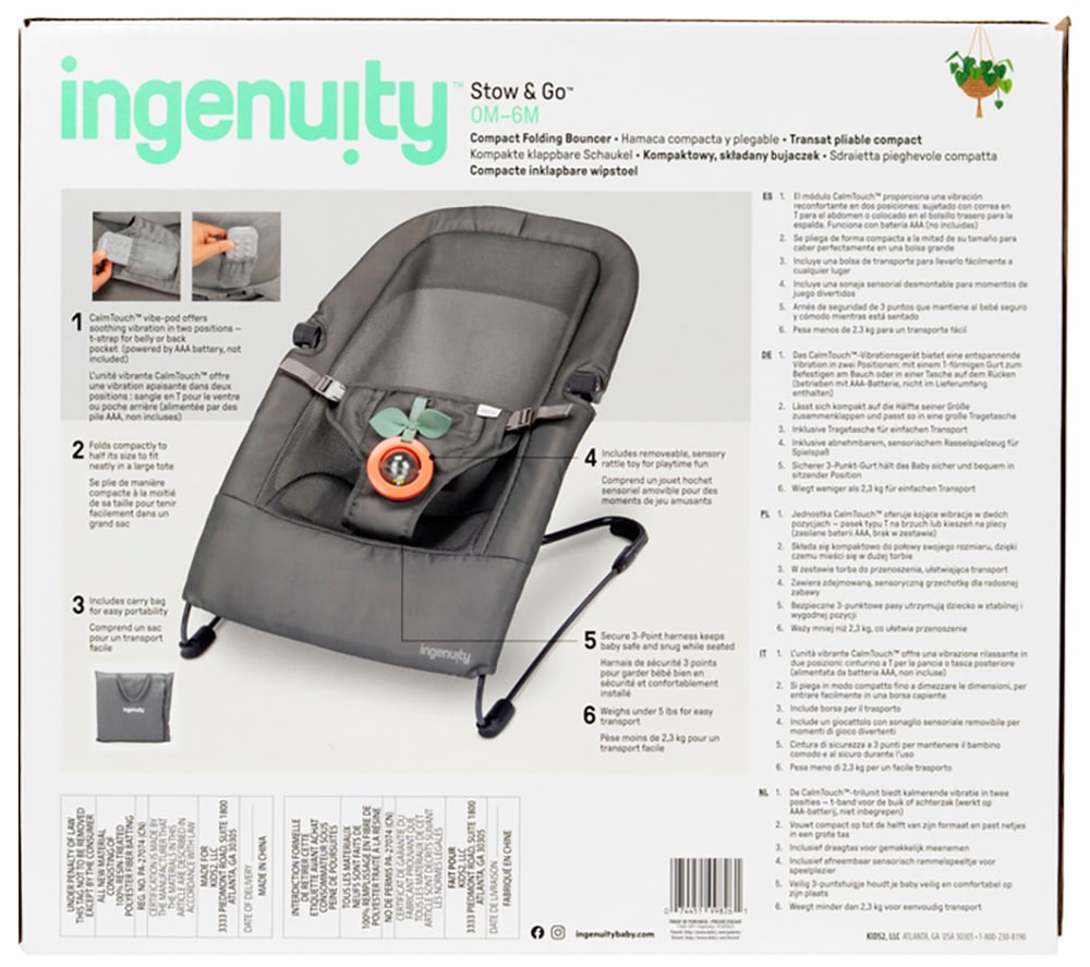 ingenuity Babywippe »Stow & Go™ Compact Folding Bouncer« bis 9 kg mit Vibration