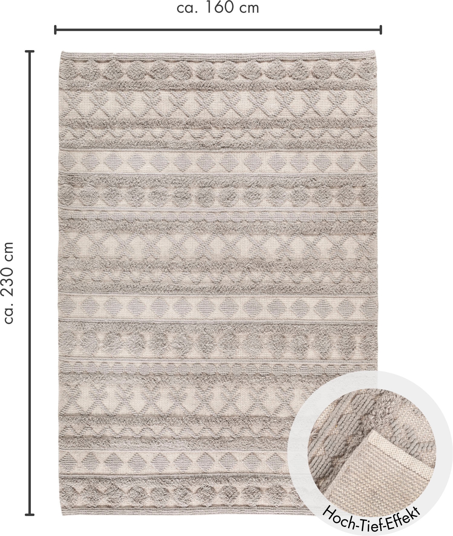 LUXOR living Wollteppich »Hägga«, rechteckig, 15 mm Höhe, Handweb Teppich, reine Wolle, handgewebt, Hoch-Tief Struktur