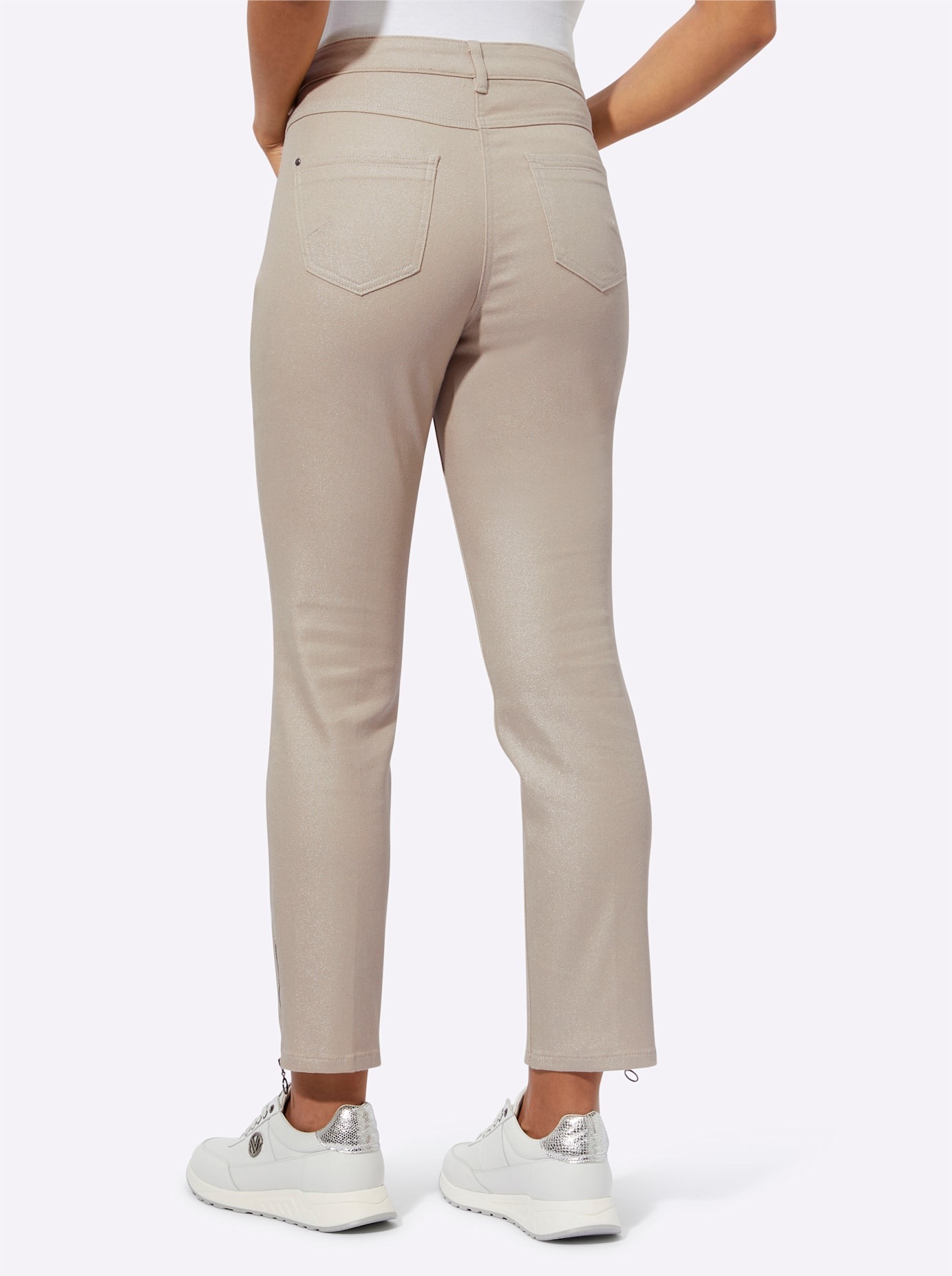 5-Pocket-Jeans CREATION L, Damen, Gr. 42, Normalgrößen, silber (metallicfarben), 98% Baumwolle, 2% Elasthan, unifarben, lang, Jeans 5-Pocket-Jeans 3