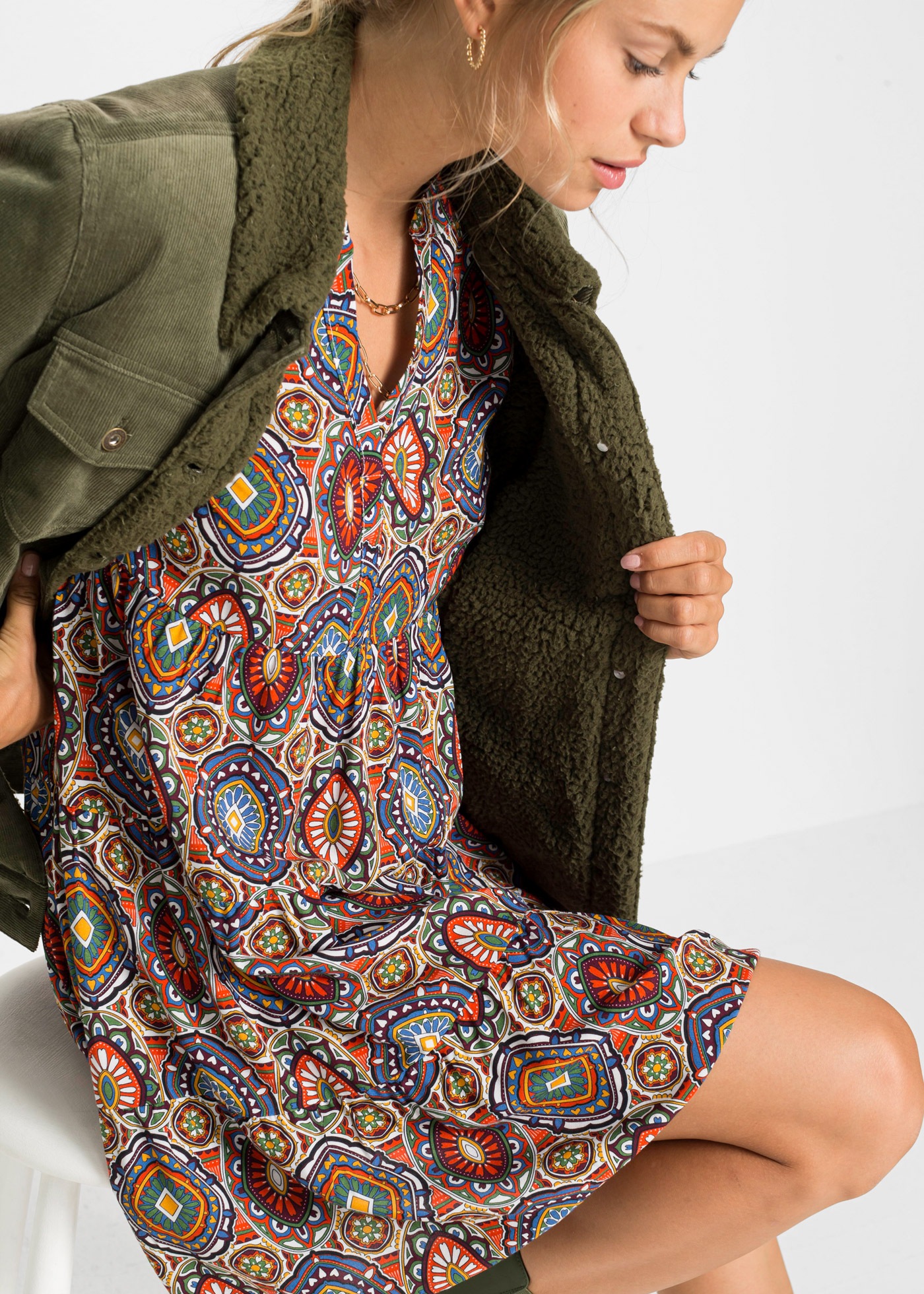 Thumbnail - bonprix Minikleid "Minikleid aus fließender Viskose" für eleganten Auftritt, aus Viskose, in A-Linie, mit 3/4-Ärmeln