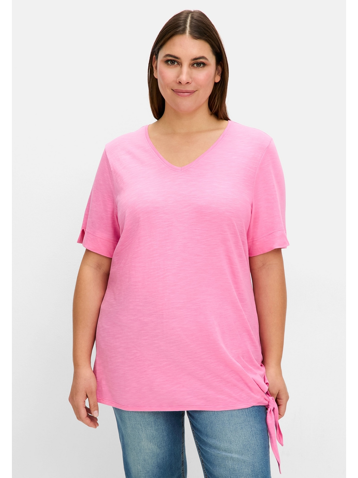 Sheego T-Shirt "Große Größen", mit Knotendetail am Saum günstig online kaufen