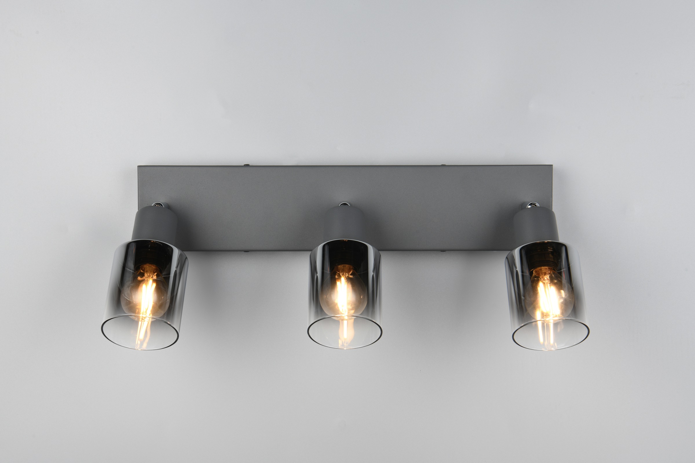 REALITY Leuchten Deckenstrahler »CADIZ, Spot 3-flammig, exkl 3xE14 max 10W, Glas anthrazit, verspiegelt«, 3 flammig, Leuchtmittel E14 | Leuchtmittel wechselbar, verstellbarer Deckenspot E14 Fassung, mit Glasschirm smoke Farbverlauf
