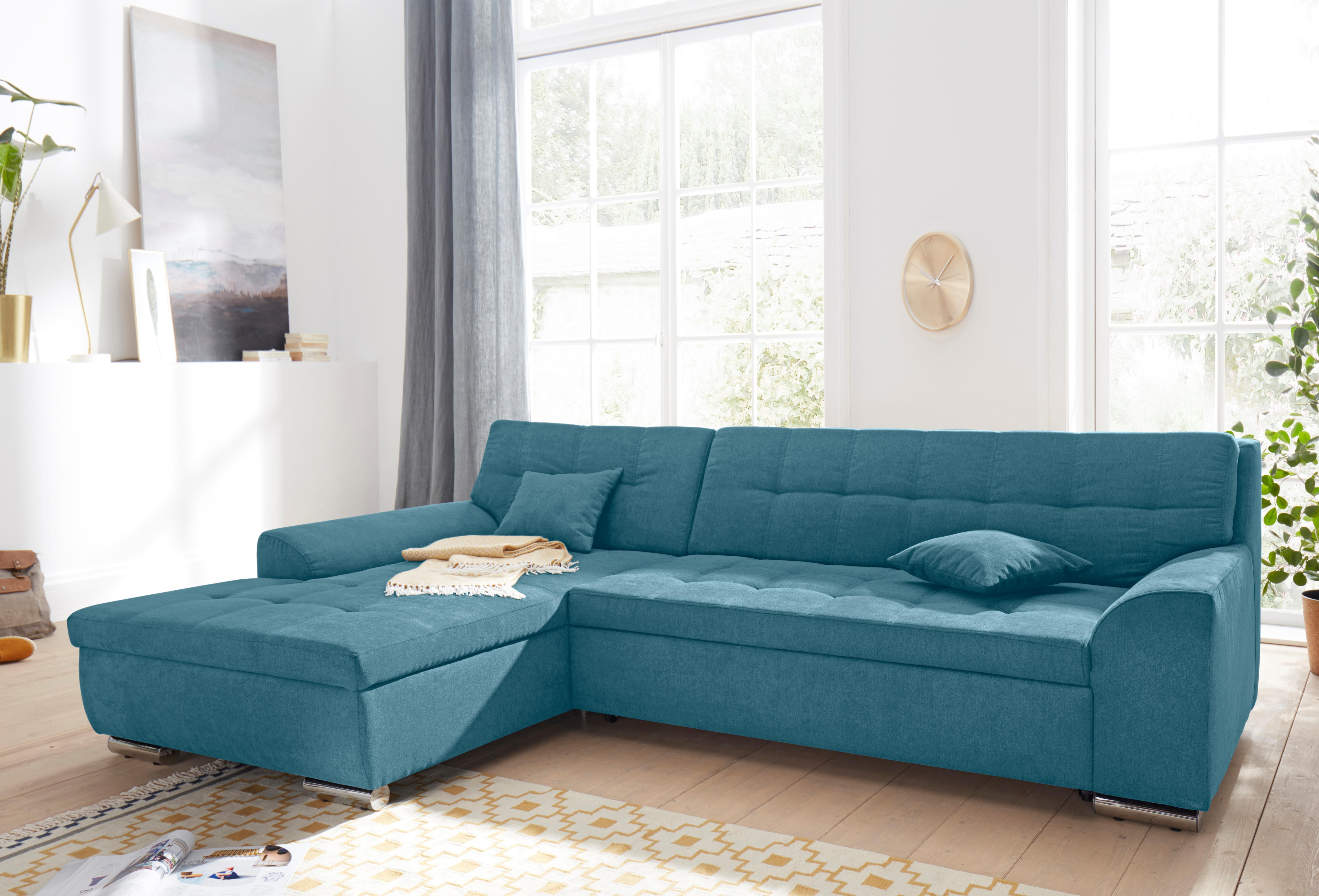 DOMO collection Ecksofa "Aversa, moderne Steppung, geschwungene Armlehnen, Breite 267cm" L-Form, wahlweise mit Bettfunktion