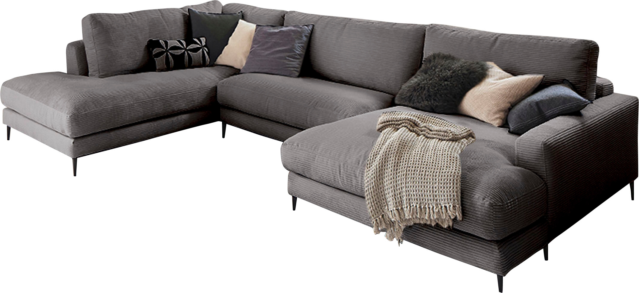 INOSIGN Wohnlandschaft »Downtown XXL B/T/H: 341/223/84 cm Loungemöbel zum Relaxen« weicher Sitzkomfort, Cord-Bezug, weicher Sitzkomfort U-Form