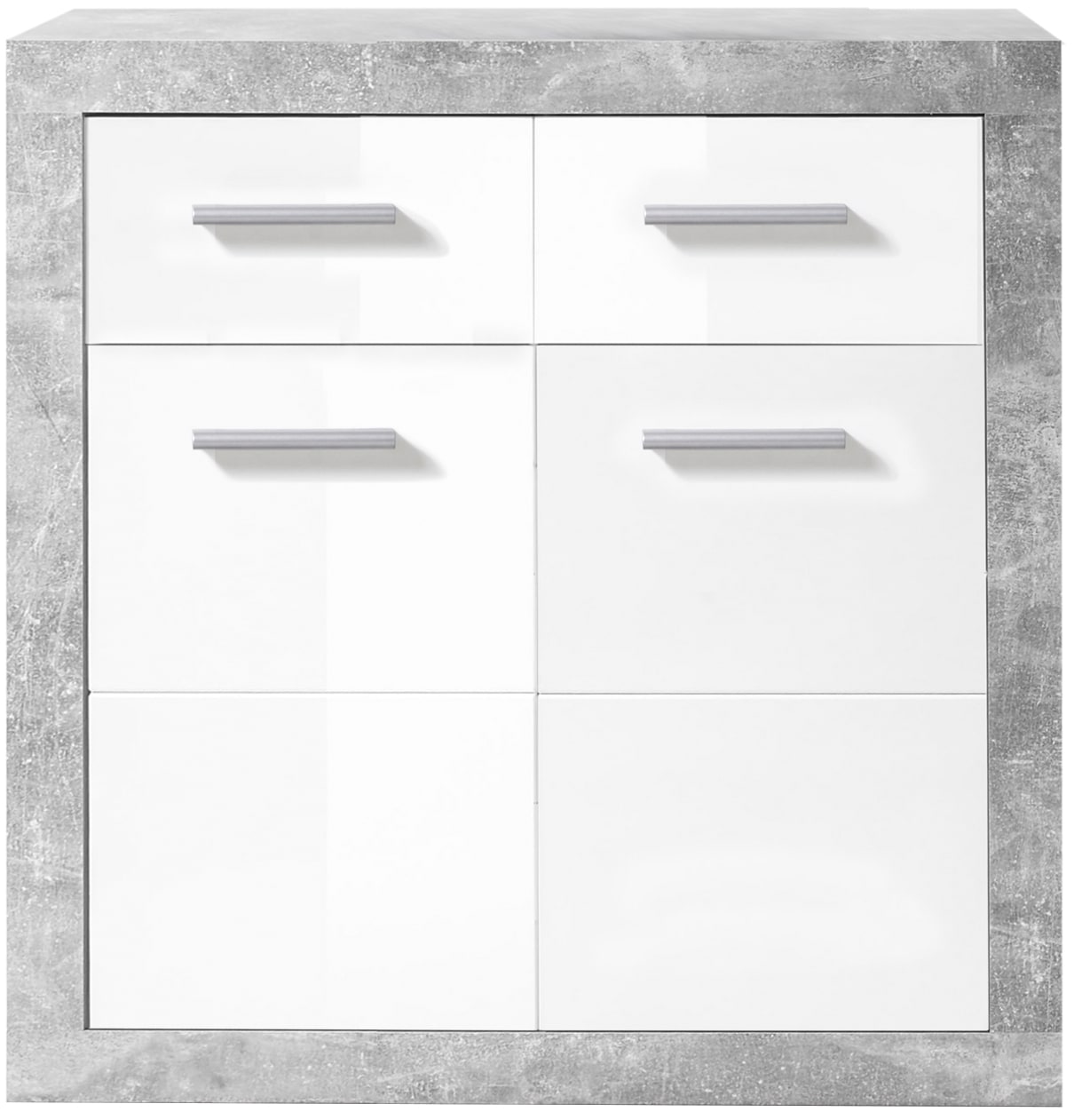 HBZ Kommode »Stone 2 weiß Glanz, BxHxT 82x88x37 cm«, Kommode mit 2 Türen, 2 Schubkästen und 1 Einlegeboden