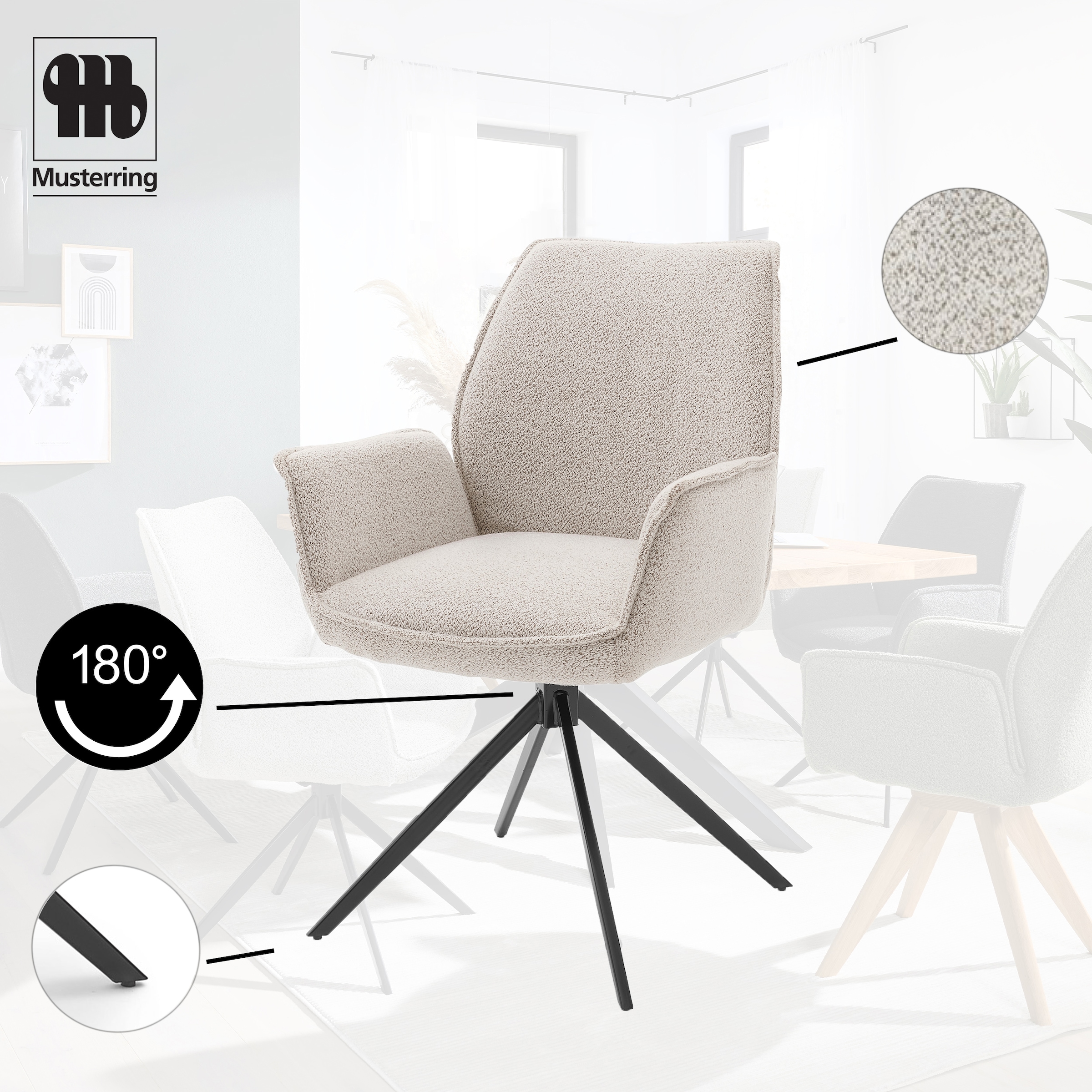 Musterring Esszimmerstuhl »Tiama« (Set) 2 Stk.Stativgestell aus Eisen schwarz, 180° drehbar, Stoff Cord oder Bouclé