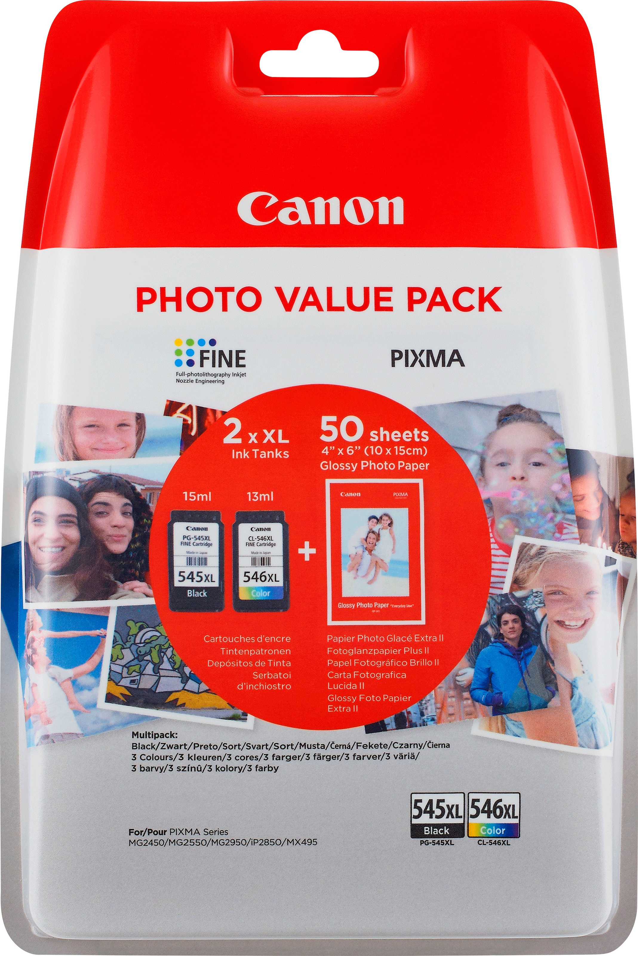 Canon Tintenpatrone »PG-545XL/CL-546XL Tinte mit hoher Reichweite + Fotopapier Value Pack«, (Packung)