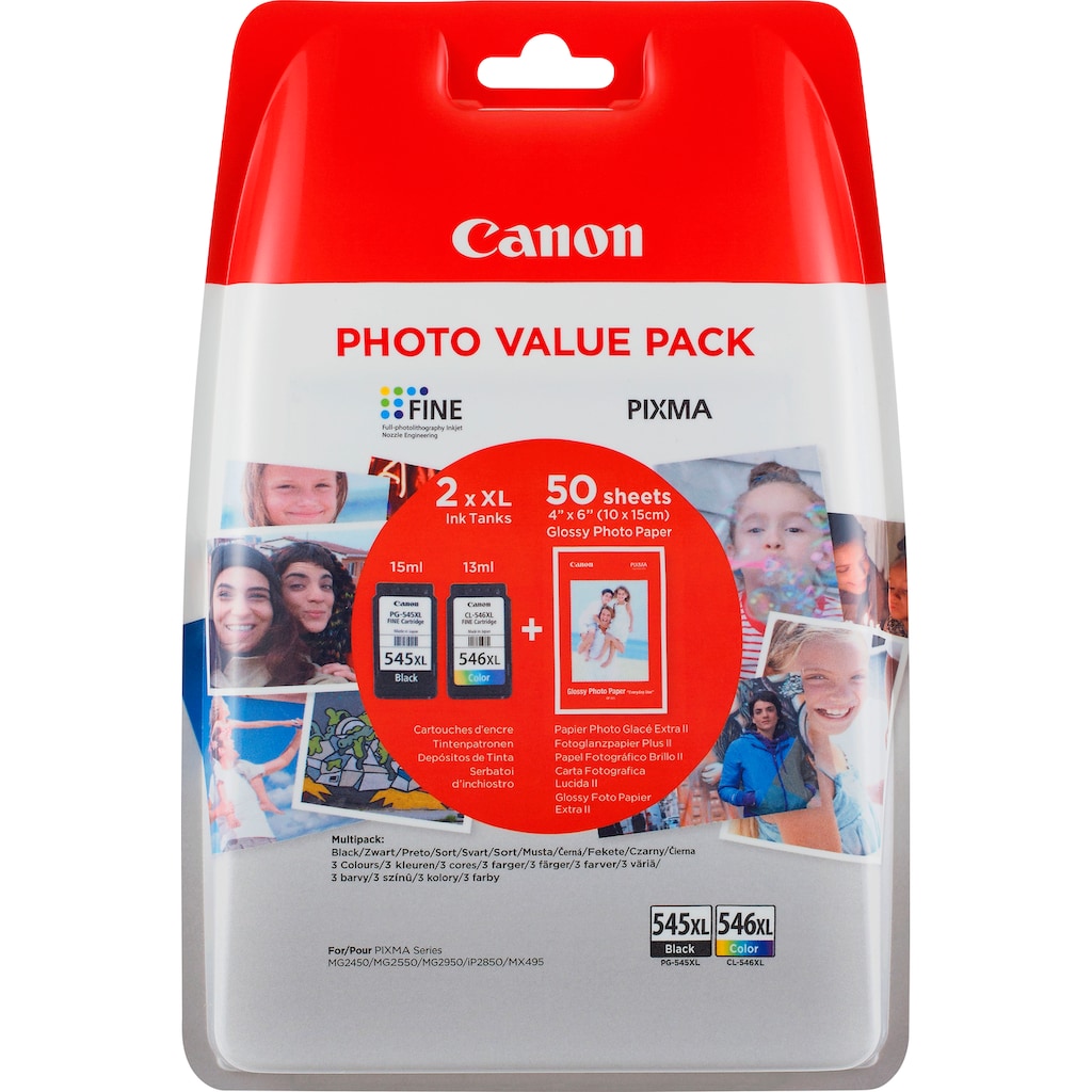 Canon Tintenpatrone »PG-545XL/CL-546XL Tinte mit hoher Reichweite + Fotopapier Value Pack«, (Packung)