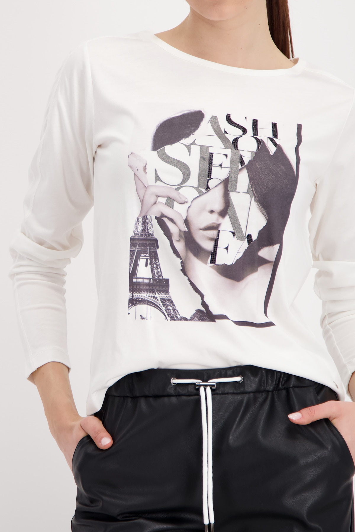 Monari Langarmshirt »Shirt Frau Schrift«, Regular fit mit Rundhalsausschnitt