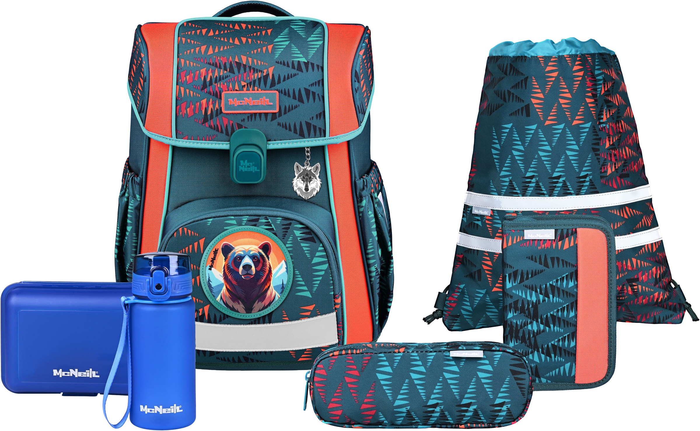 MCNEILL Kinder Schulranzen "Bravo, inkl. Etui, Turnbeutel"bear, Polyester, Rucksäcke