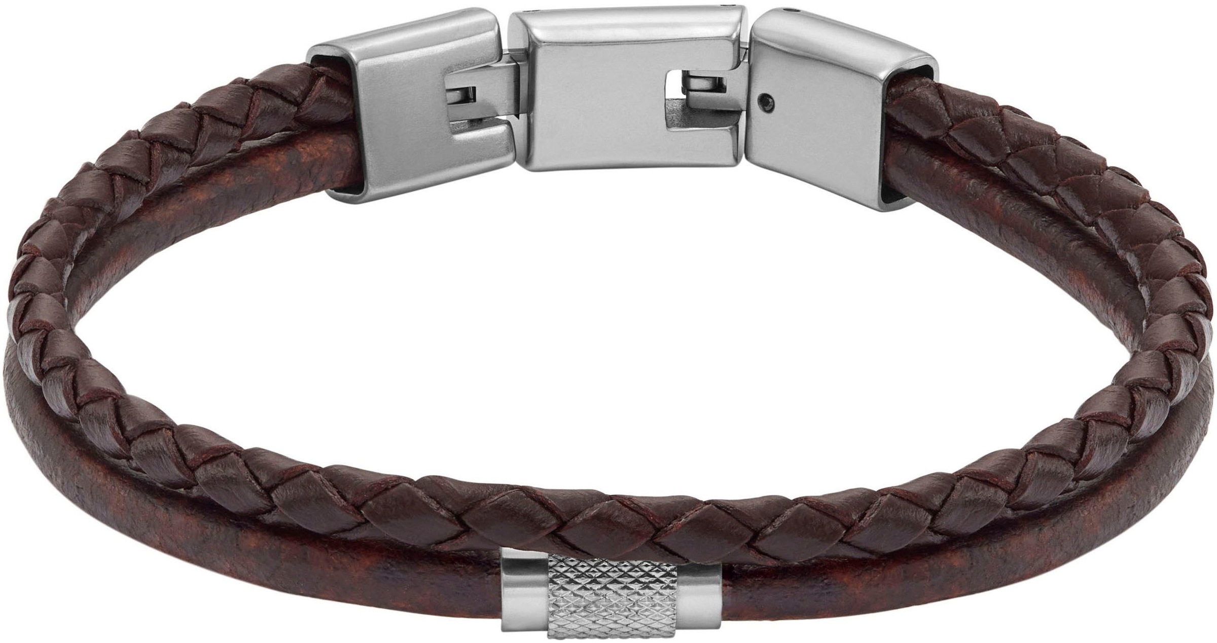 Armband FOSSIL "Schmuck Geschenk Edelstahl Leder Armschmuck JEWELRY", braun (edelstahlfarben, braun), Armbänder, Damen, 19,5cm, Edelstahl Leder, Edelstahl, Leder, Armband 3