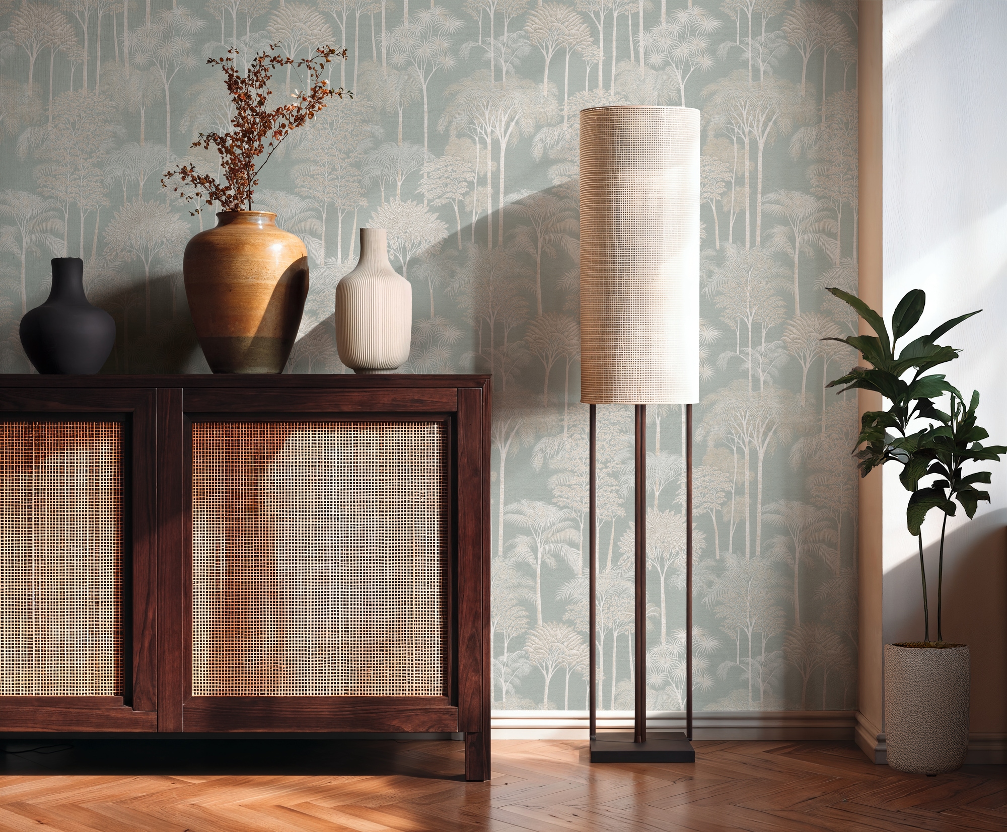 A.S. Création Vliestapete »Cuba II Golden Forest« Retro | floral | tropisch leicht strukturiert Dezentes Waldmotiv mit stilisierten Bäumen und sanfter Tiefe