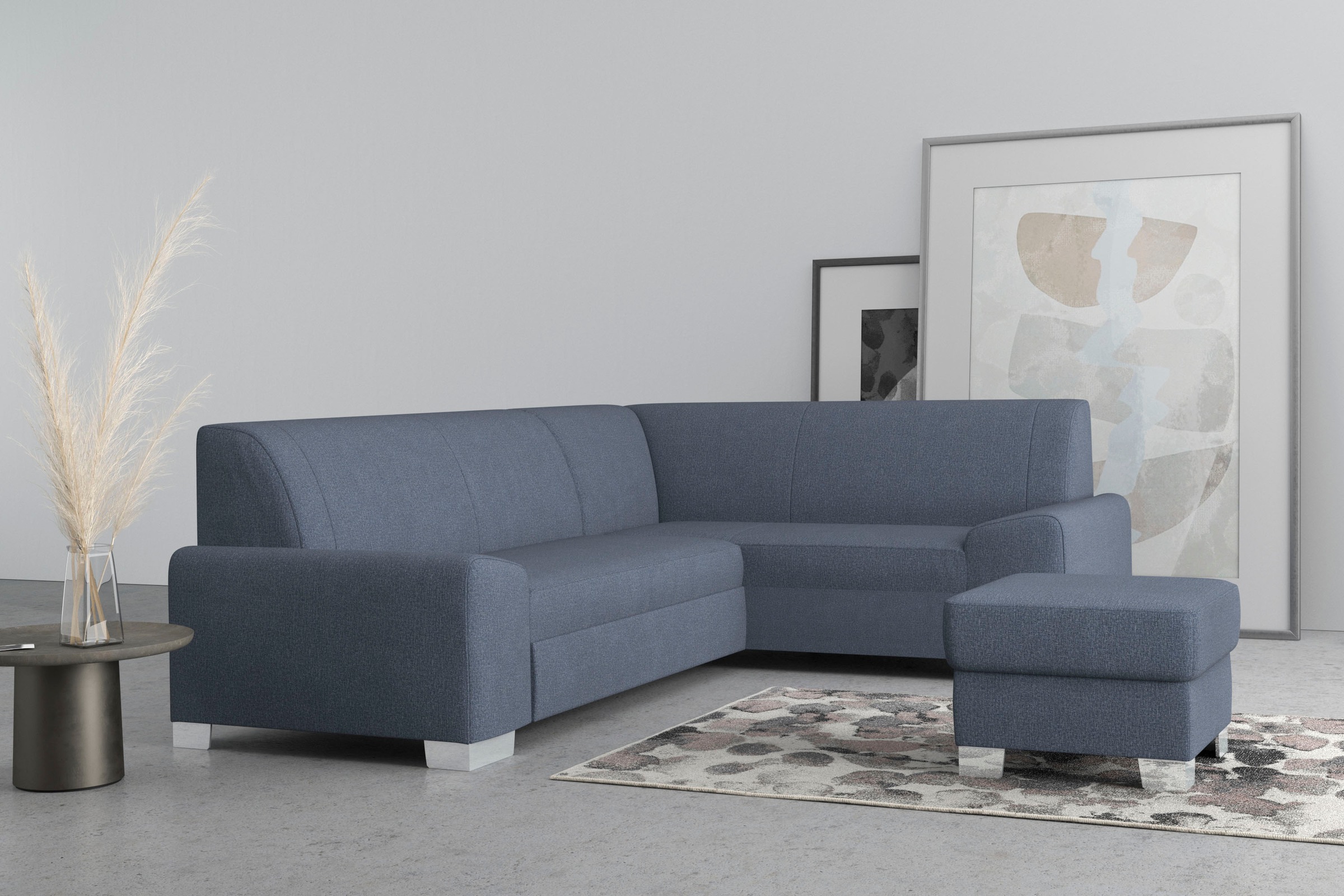 DOMO collection Ecksofa »Anzio in kubischer Formensprache, flache Armlehnen, L-Form«, Wahlweise mit Bettfunktion und Federkern für hohen Sitzkomfort