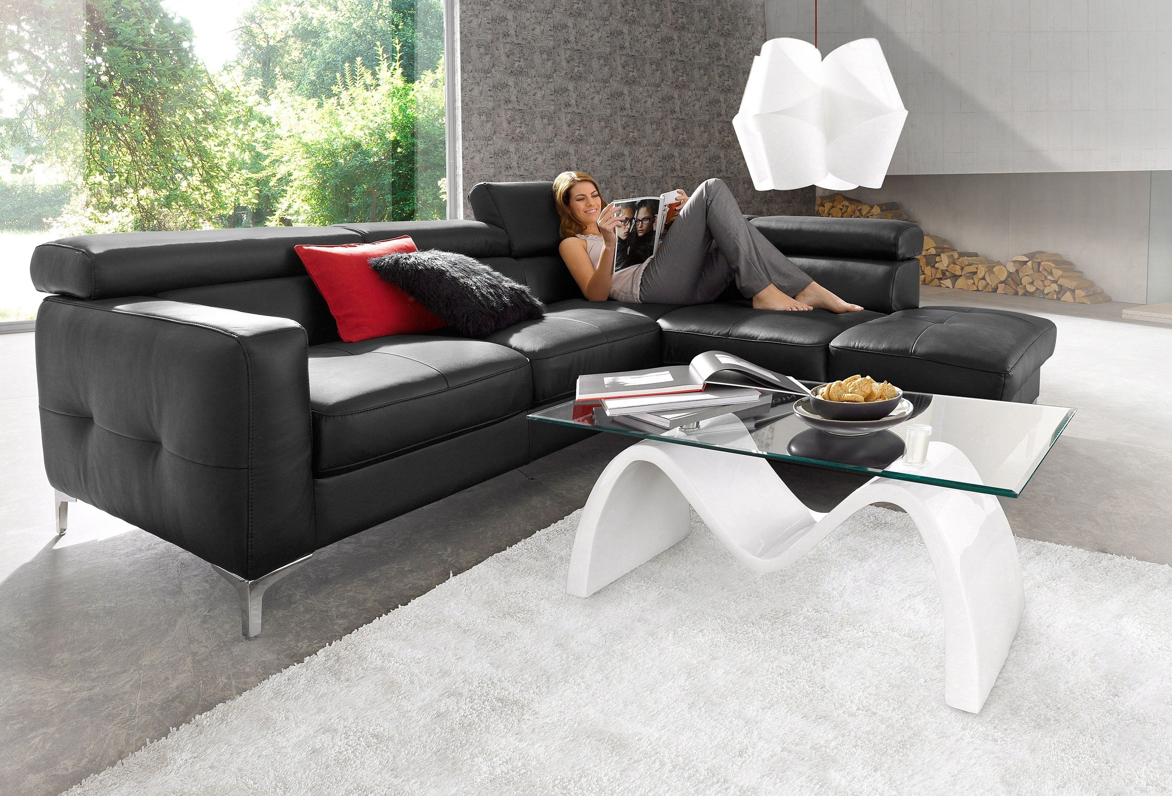 COTTA Polstergarnitur »Sammy L-Form«, (Set), Set bestehend aus: Ecksofa mit Kopfteilverstellung & Hocker