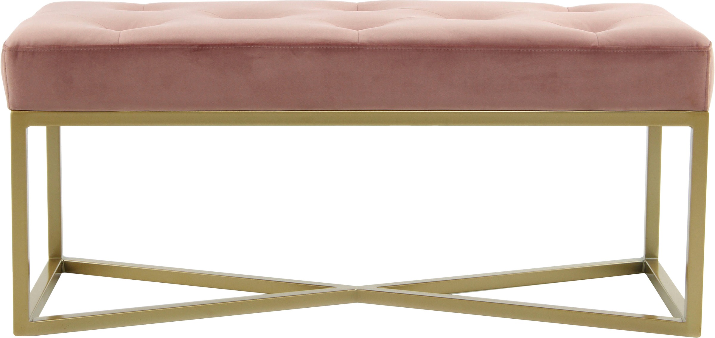 Kayoom Hockerbank »Cameron 125, glamouröses Design, glänzenden Metallfüßen, in Samt-Look«, (1 St.), bequem, elegant, mit Zierknöpfen, Gold-coated Eisengestell