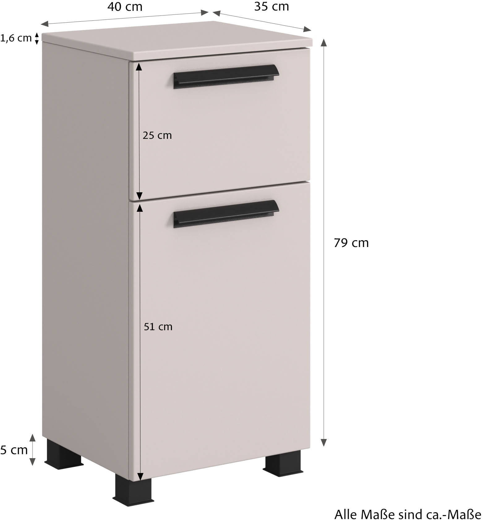 welltime Unterschrank »SALVADA, Unterschrank 40 cm, gedämpfte Scharniere, Softclose«, Kaschmir, Front und Korpus aus hochwertigen MDF, Anti-Finger-Print