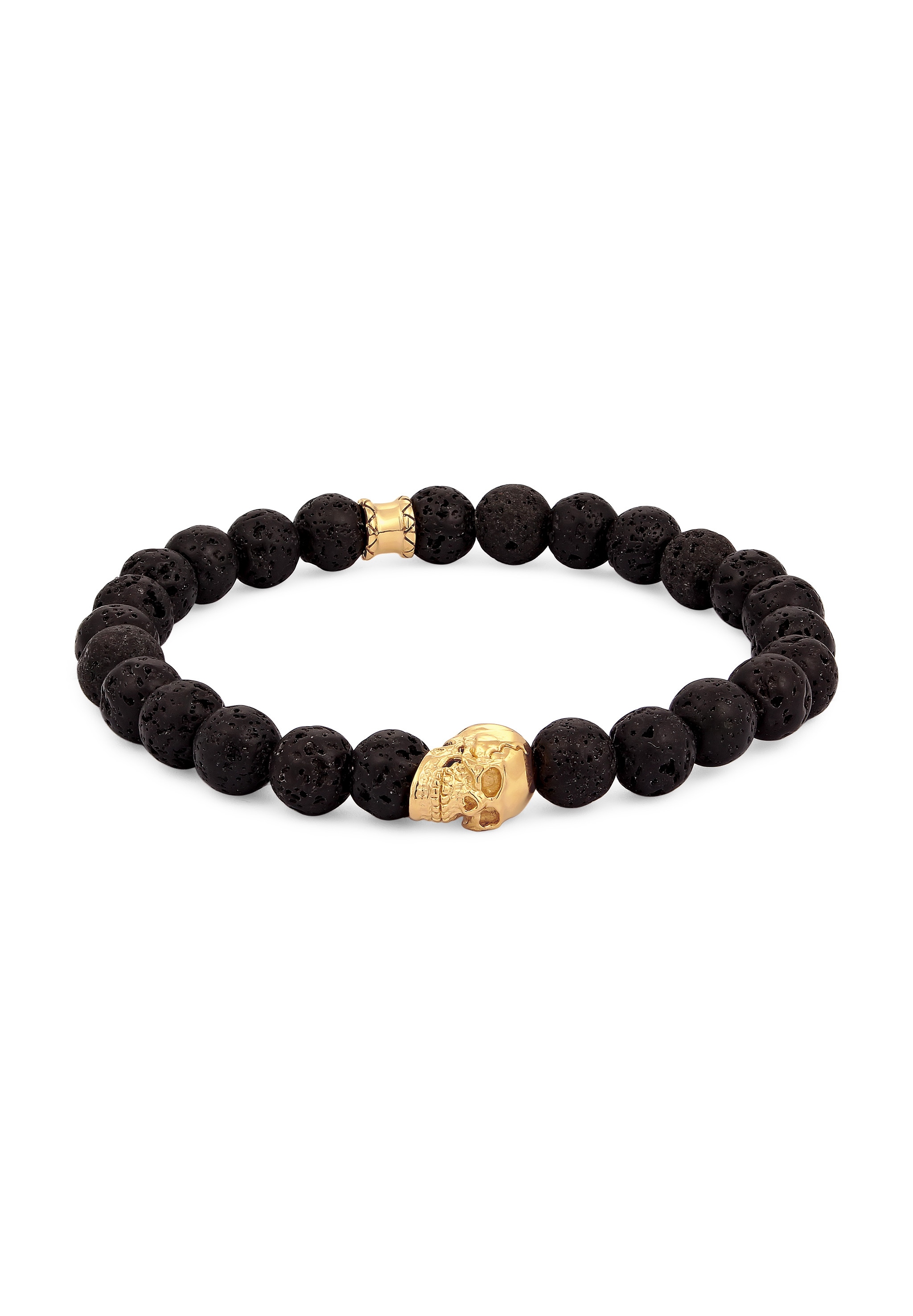 Kuzzoi Armkette »Armband Herren Totenkopf Lava Stein Perlen 925 Silber«
