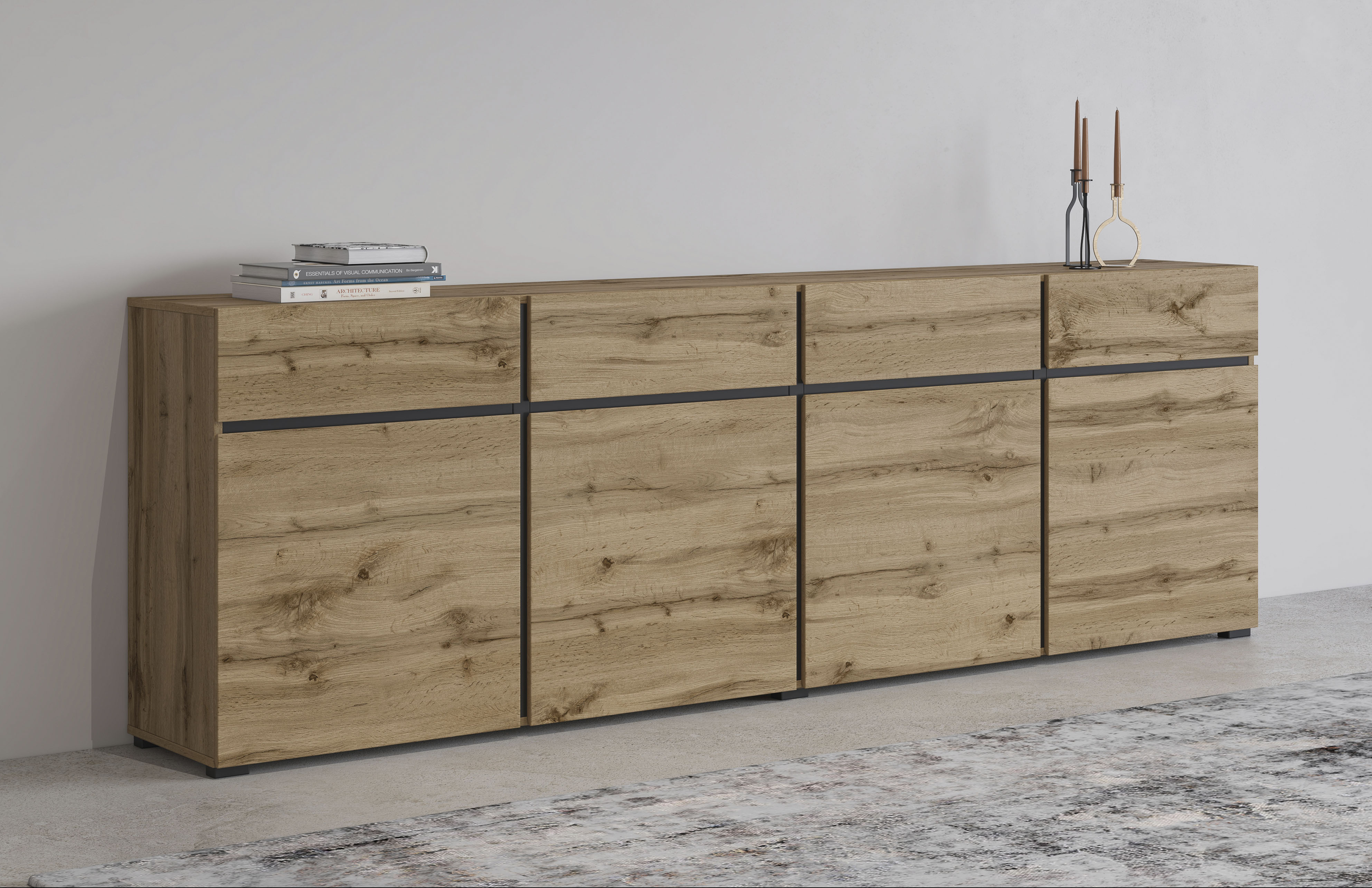 OTTO home Sideboard "Cross,Breite 225 cm, moderne grifflose Kommode,4 Türen/4 Schubkästen" Schubladenschrank mit viel Stauraum, Einlegeböden verstellbar
