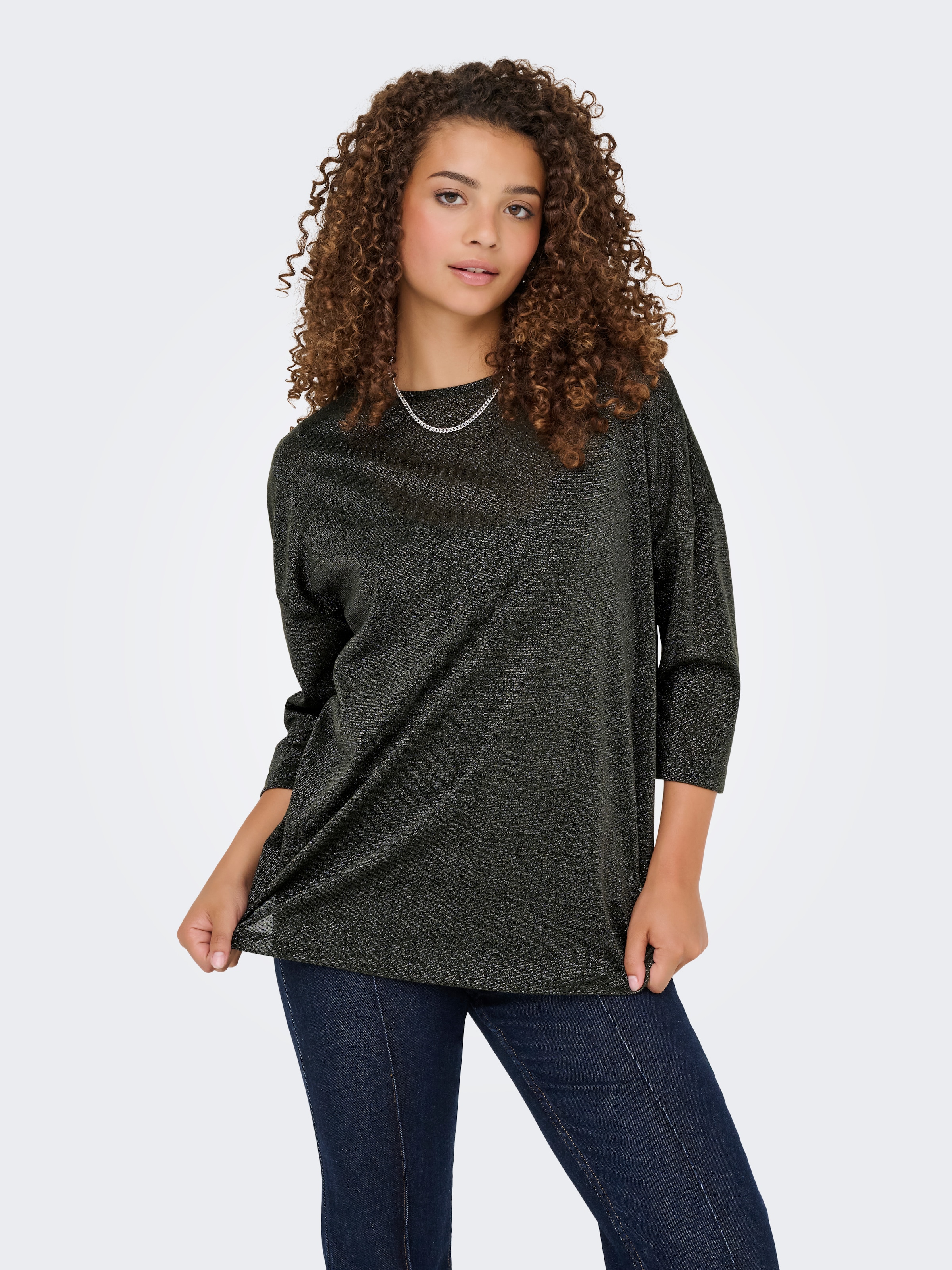 ONLY 3/4-Arm-Shirt "ONLSILVERY GLAMOUR LUREX 3/4 TOP JRS", mit Glitzer-Effe günstig online kaufen