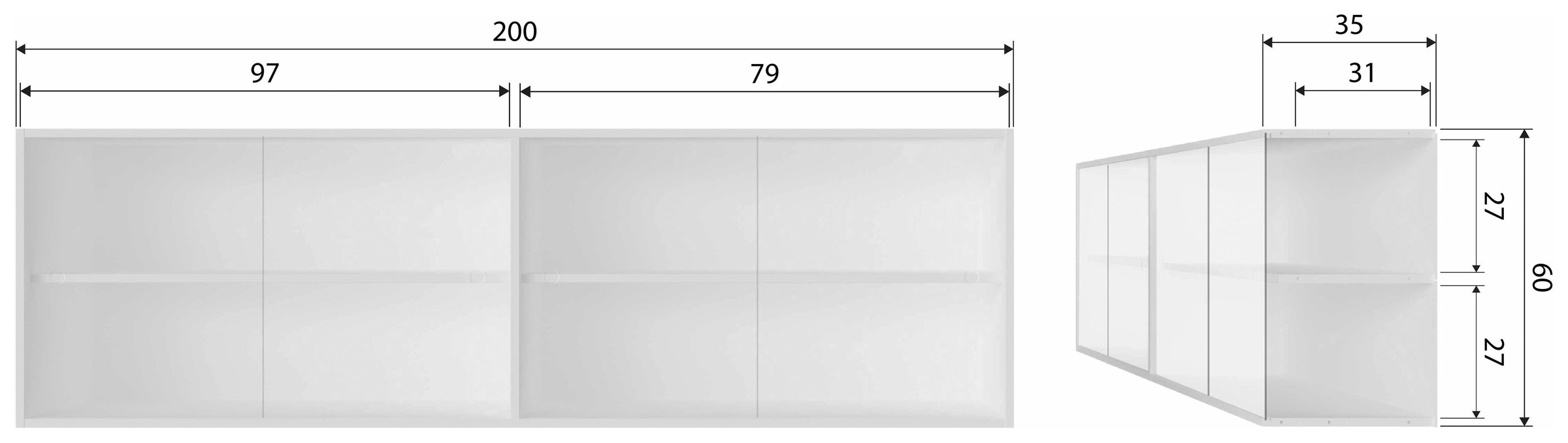 WOOOD Aufsatzschrank »Klink«, mit durchsichtigen Schiebetüren, H 60 cm x B 200 cm