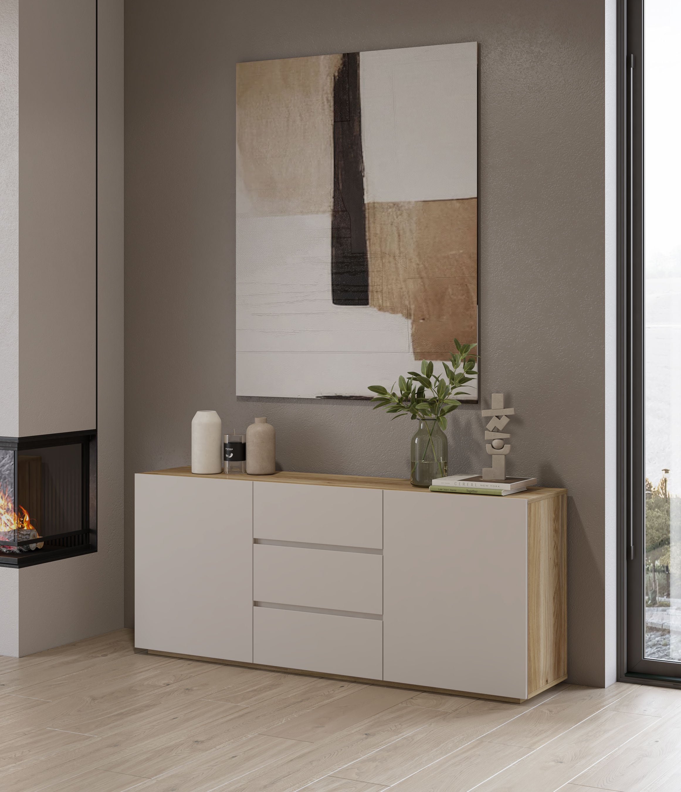 INOSIGN Sideboard »Criss, Breite 150 cm, moderne grifflose Kommode 2Türen/3SK« Schubladenkommode mit viel Stauraum, Einlegeböden verstellbar