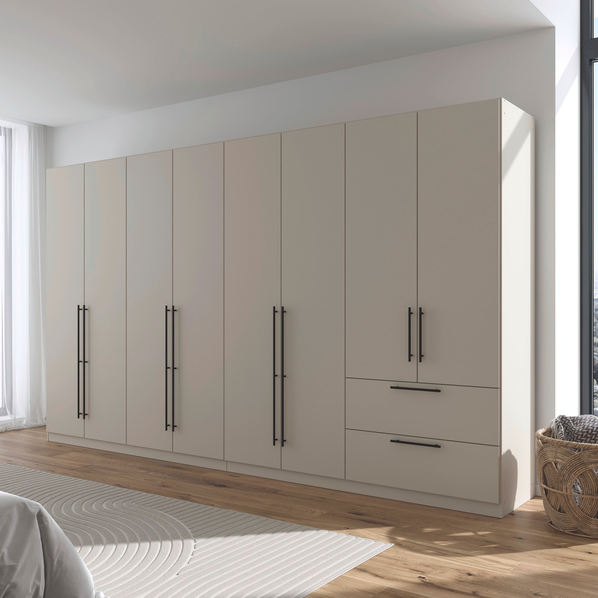 rauch Kleiderschrank »Drehtürenschrank Schrank Garderobe Wäscheschrank Schlafzimmer AVOLA«, (in 3 verschiedenen Ausstattungen BASIC/CLASSIC/PREMIUM), mit hochwertigen Stangengriffen in Schwarz aus Metall MADE IN GERMANY