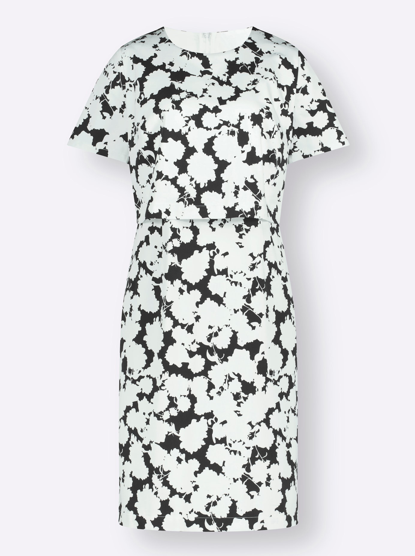 Sommerkleid LADY "Kleid", Damen, Gr. 44, Normalgrößen, schwarz (ecru, schwarz, bedruckt), 97% Baumwolle, 3% Elasthan, bedruckt, gemustert, mehrfarbig, kurz, Rundhals, Kleider Sommerkleid 3