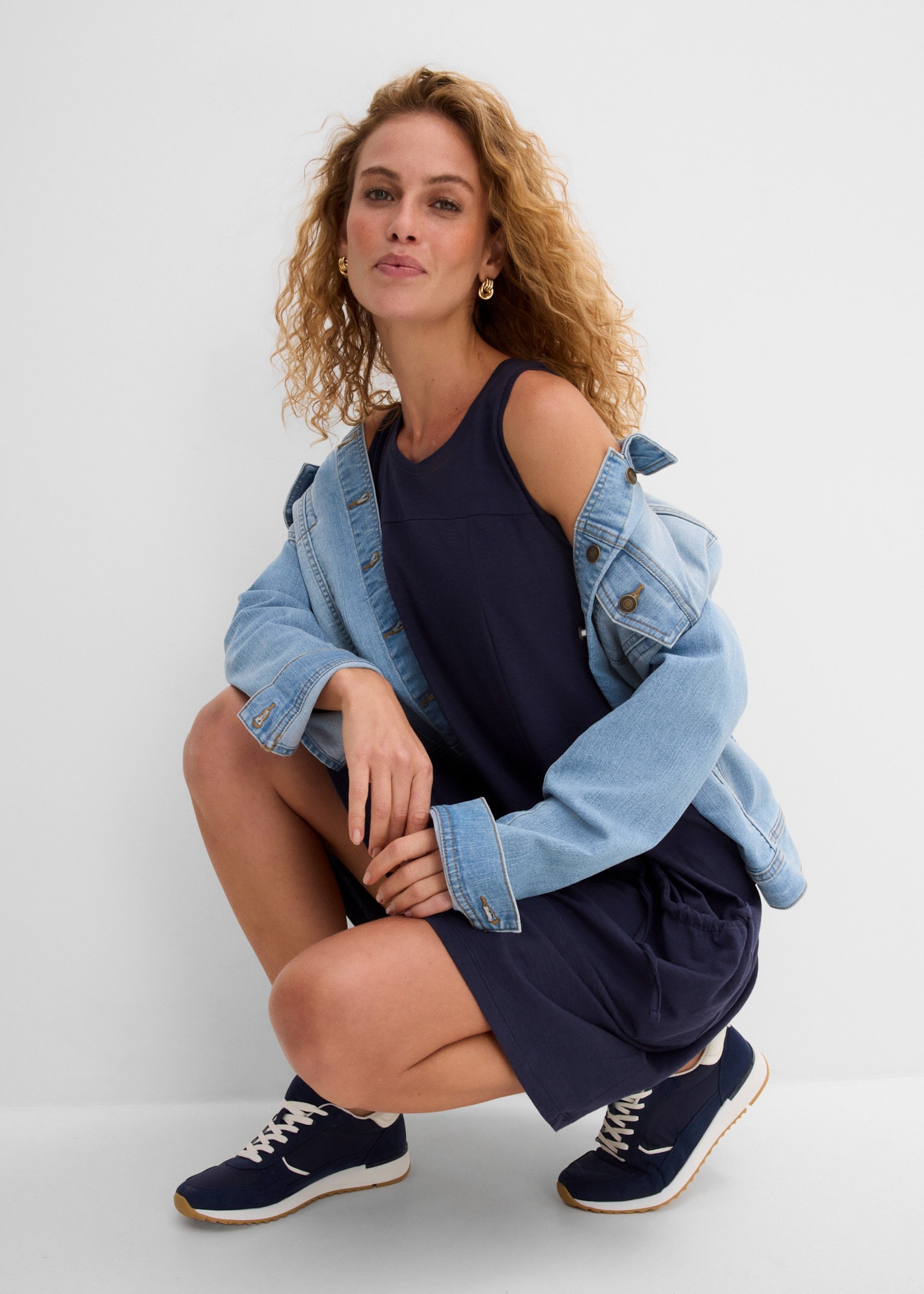 bonprix Jerseykleid »Baumwoll-Jerseykleid mit Taschen« für den Alltag, ärmellos, aus Baumwolle, in A-Linie, mit Taschen