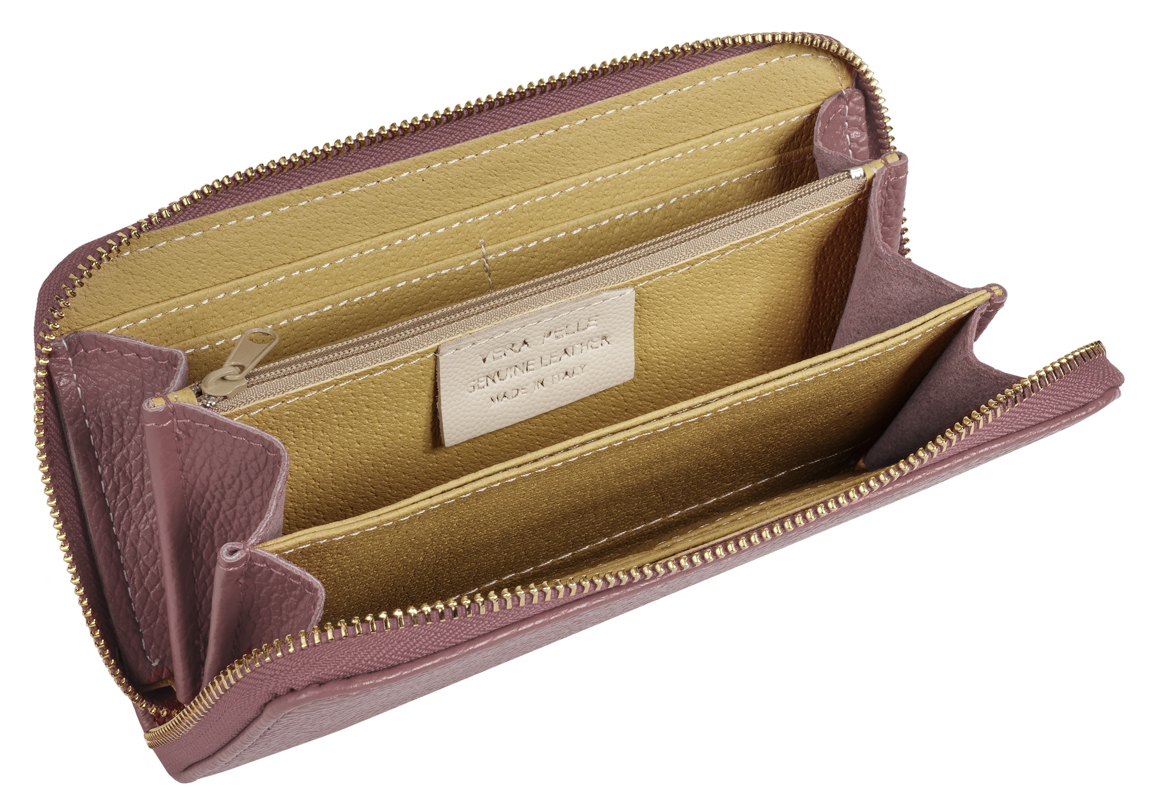 Geldbörse CLUTY, Damen, rosa, Leder, leicht glänzend, unifarben, Kleinlederwaren, echt Leder, Made in Italy 3