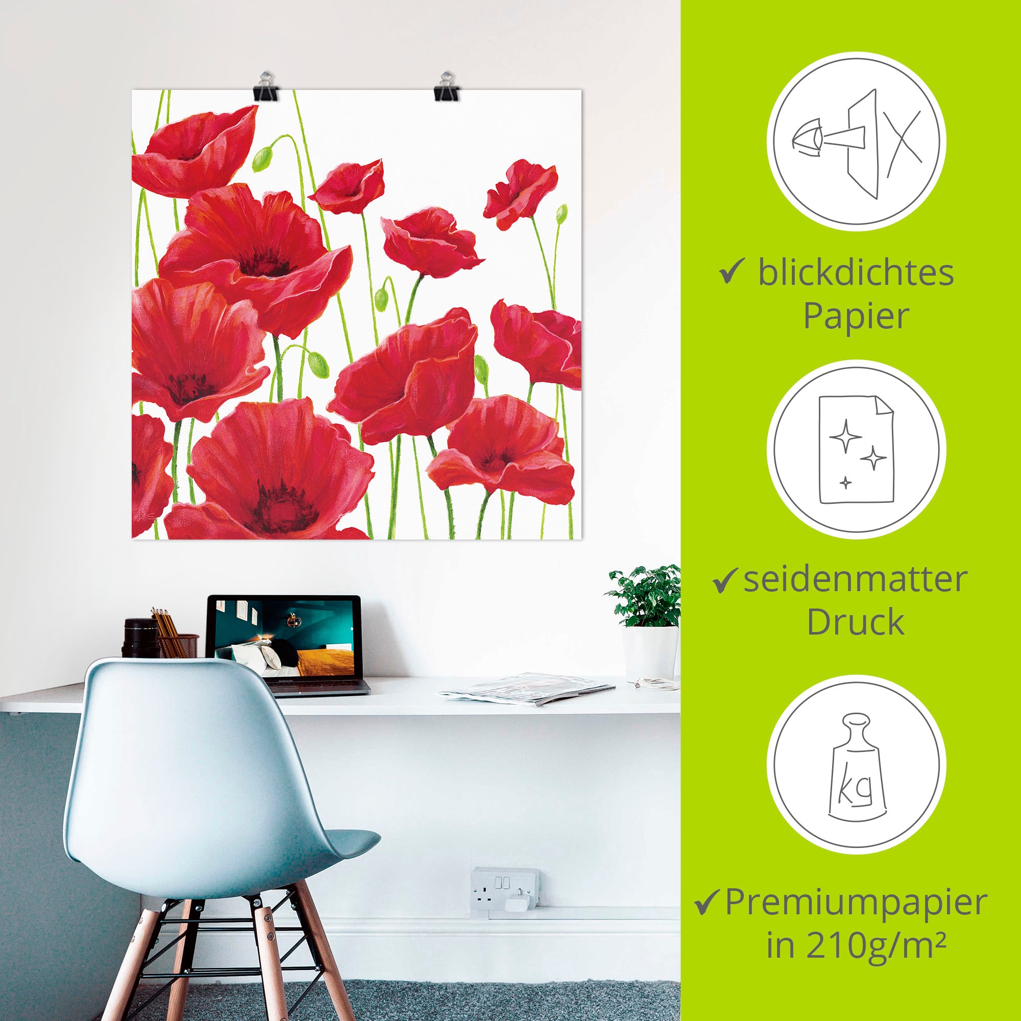 Artland Wandbild »Rote Mohnblumen I«, Blumen, (1 St.), als Alubild, Outdoorbild, Leinwandbild, Poster, Wandaufkleber