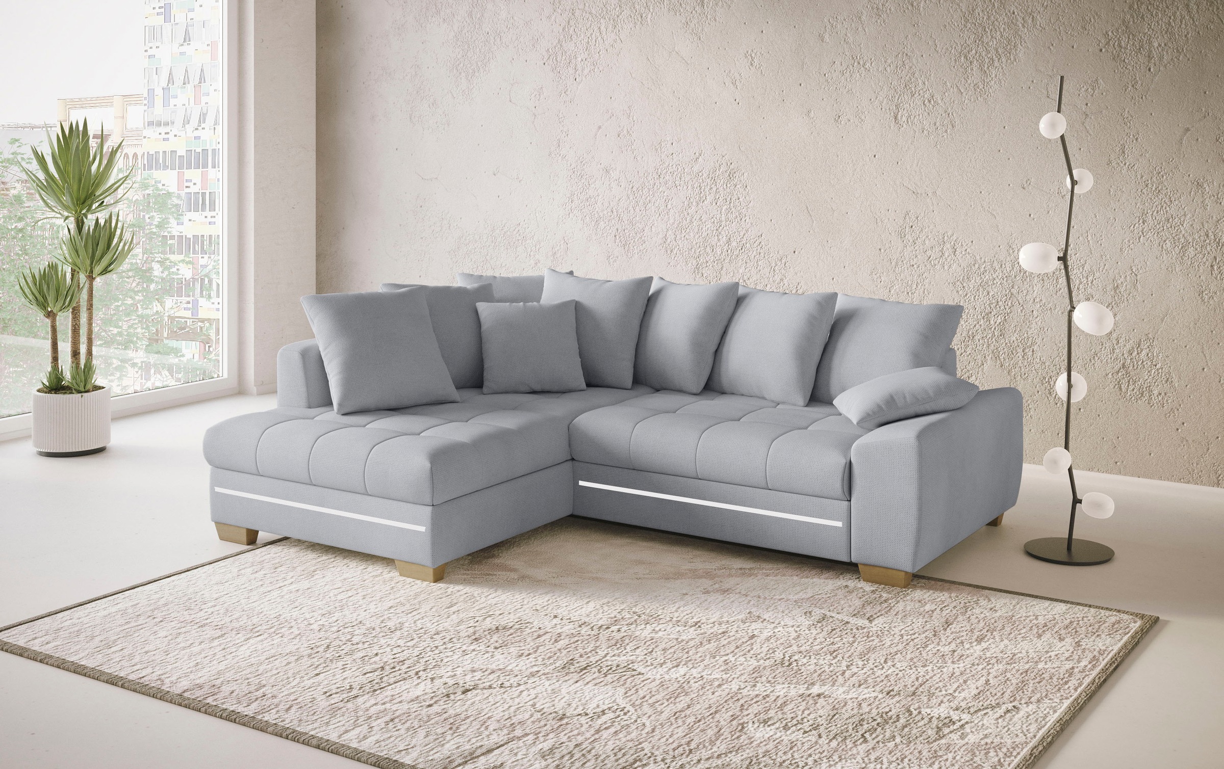 Mr. Couch Ecksofa »Nikita II, L-Form«, mit RGB-LED Beleuchtung, wahlweise mit Bett, Bettkasten, Kaltschaum