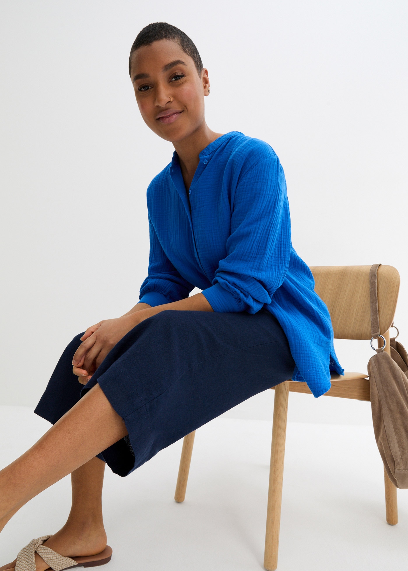 bonprix Langarmbluse »Musselin-Longbluse aus Baumwolle«, Musselin-Longbluse aus Baumwolle
