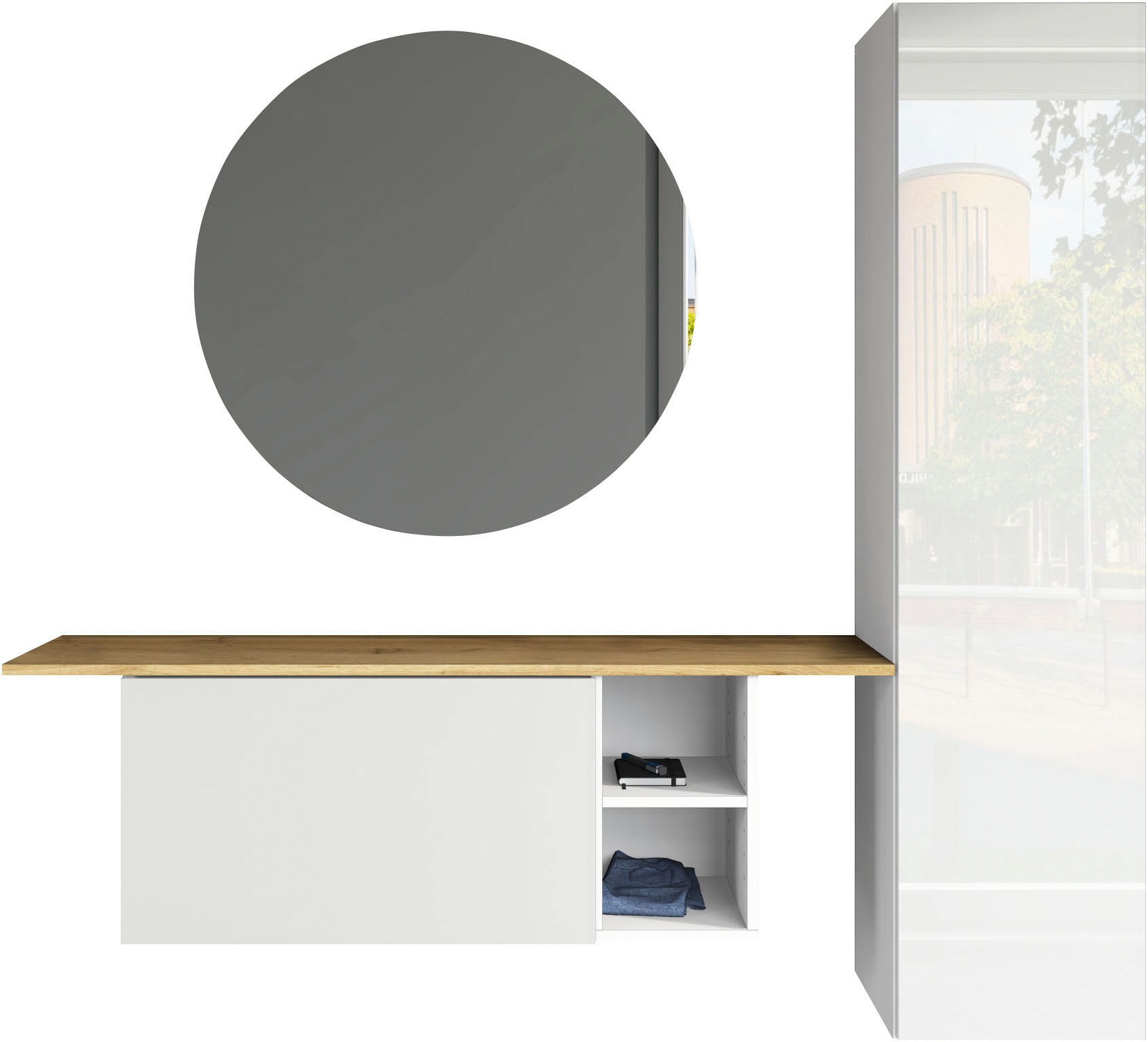 borchardt Möbel Garderoben-Set "Toledo, moderne Garderobe mit Spiegel, Schminktisch mit Regalfächern" Komplett-Set