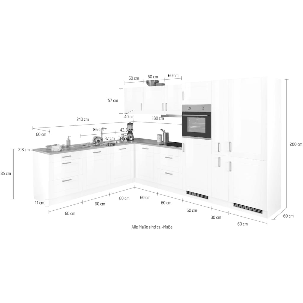 HELD MÖBEL Winkelküche »Tinnum«, mit E-Geräten, Stellbreite 240/330 cm