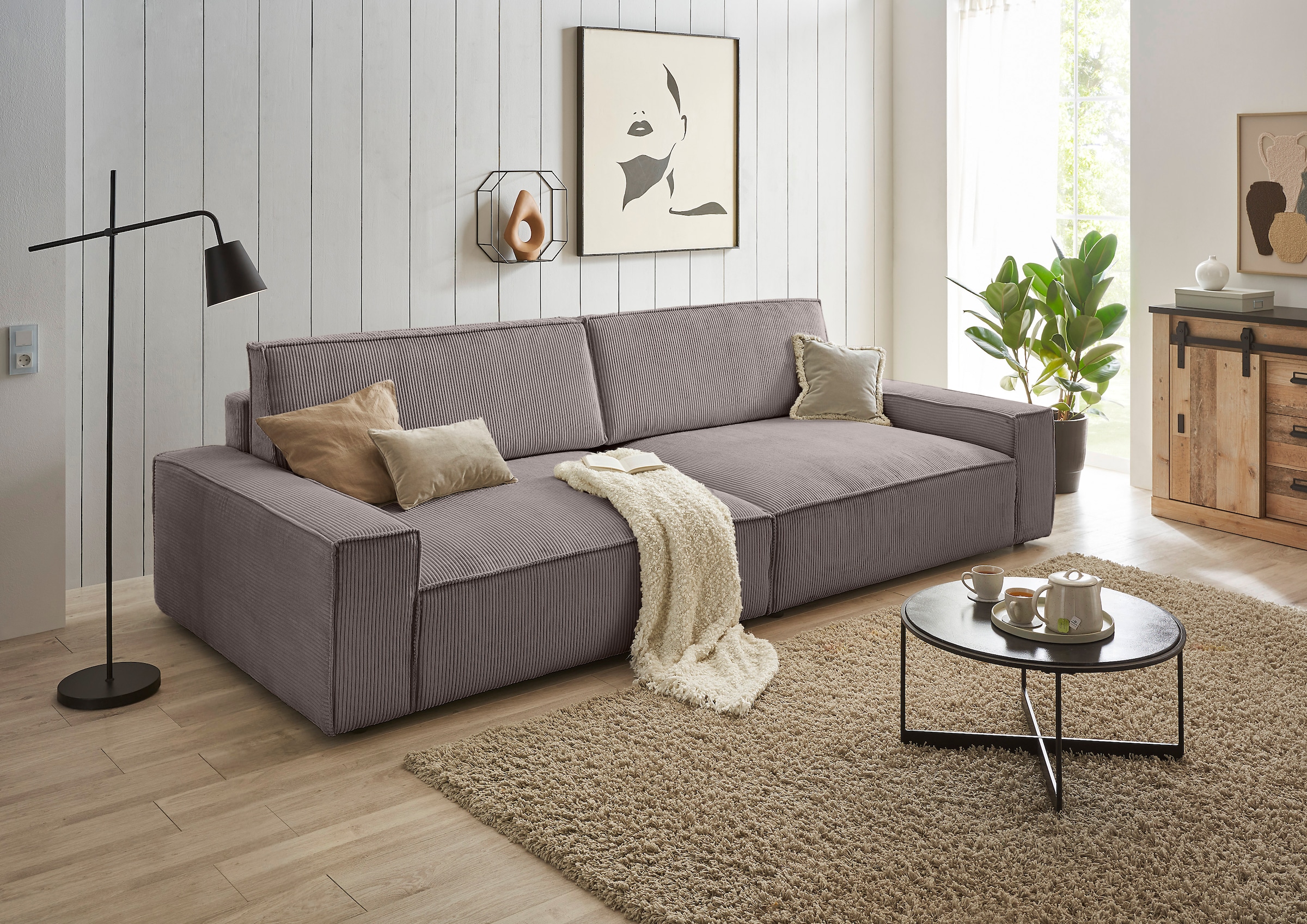 Home affaire Big-Sofa »NEU: SHERWOOD XXL, Big-Sofa (316cm), extra tiefe Sitzfläche 95 cm«, bequemer Sitzkomfort, Cord u. Leinenoptik, Kedernaht