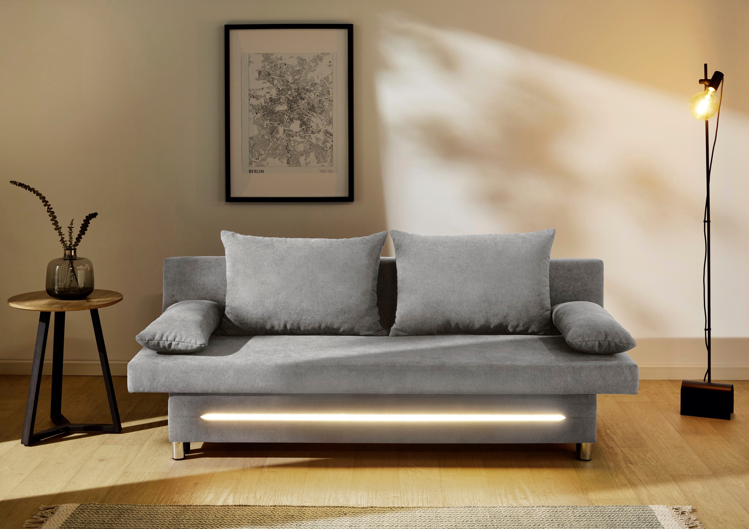Jockenhöfer Gruppe Schlafsofa »Sunrise, mit dimmbarer LED-Beleuchtung«, Gästebettfunktion, Stauraum/Bettkasten, mit Kissen