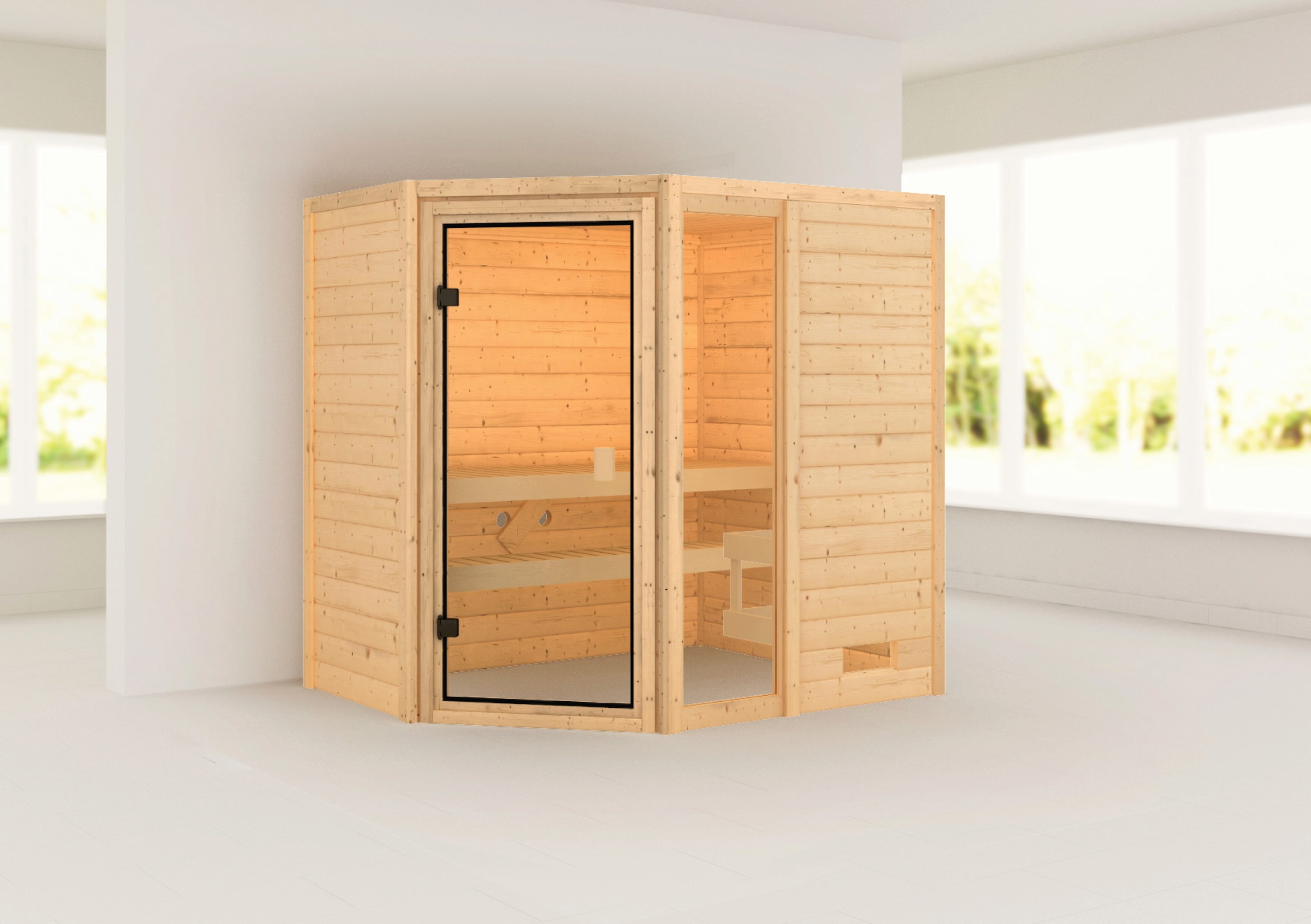 welltime Sauna »Josie«, 9-kW-Ofen mit int. Steuerung