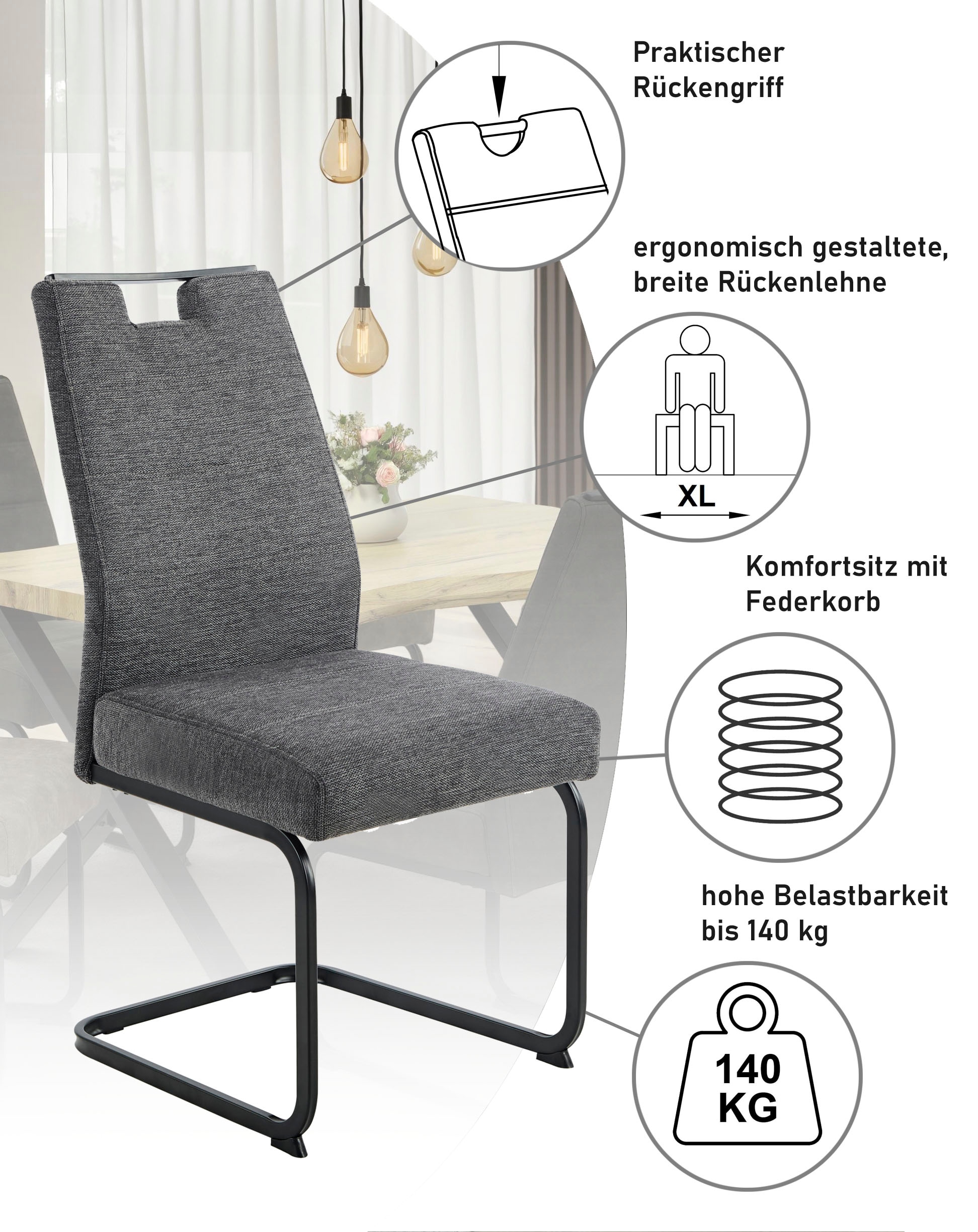 HELA Freischwinger »KERTIN« (Set) 2 Stk.XL Sitzbreite, Griff, Federkorb, 140kg belastbar