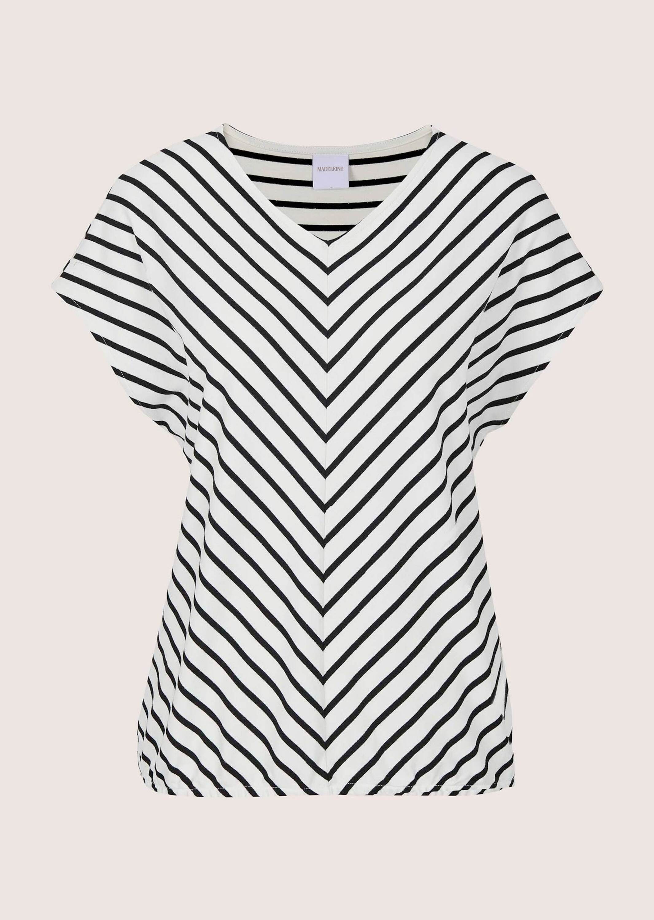 MADELEINE Kurzarmshirt "Blusenshirt Glanzshirt mit Streifenmuster" Diagonale Streifen