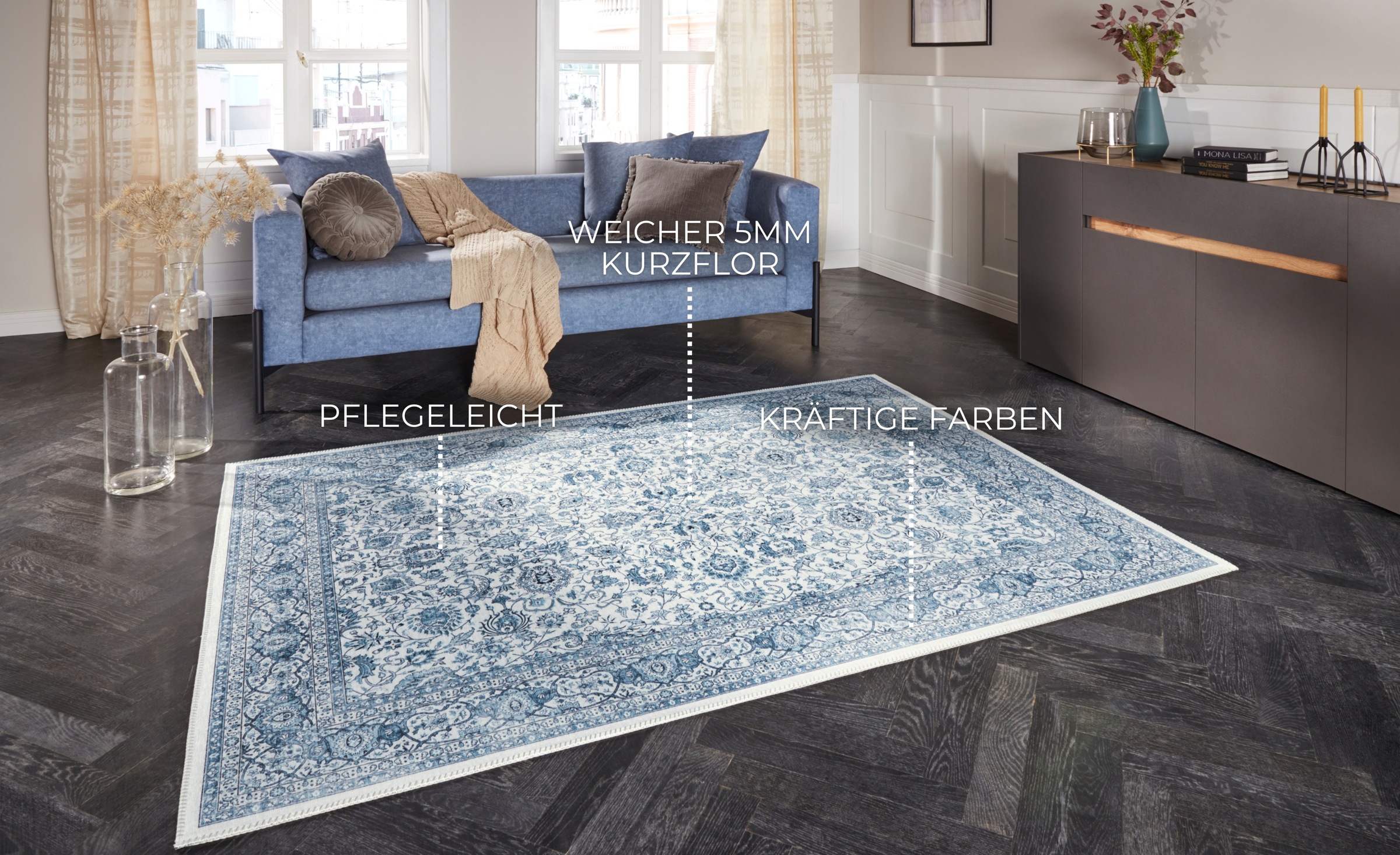 Elle Decoration Keshan Maschad Runner Blue 160x230cm 2