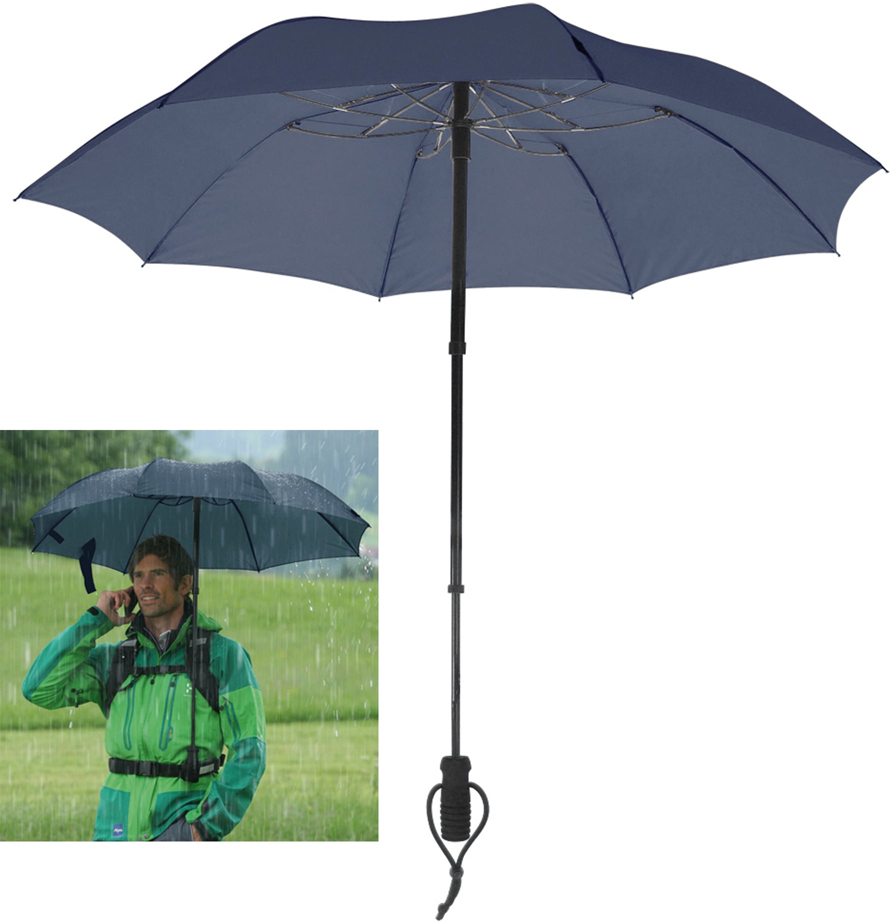 EuroSCHIRM® Taschenregenschirm »teleScope handsfree, marineblau«, online | bestellen tragbar handfrei BAUR